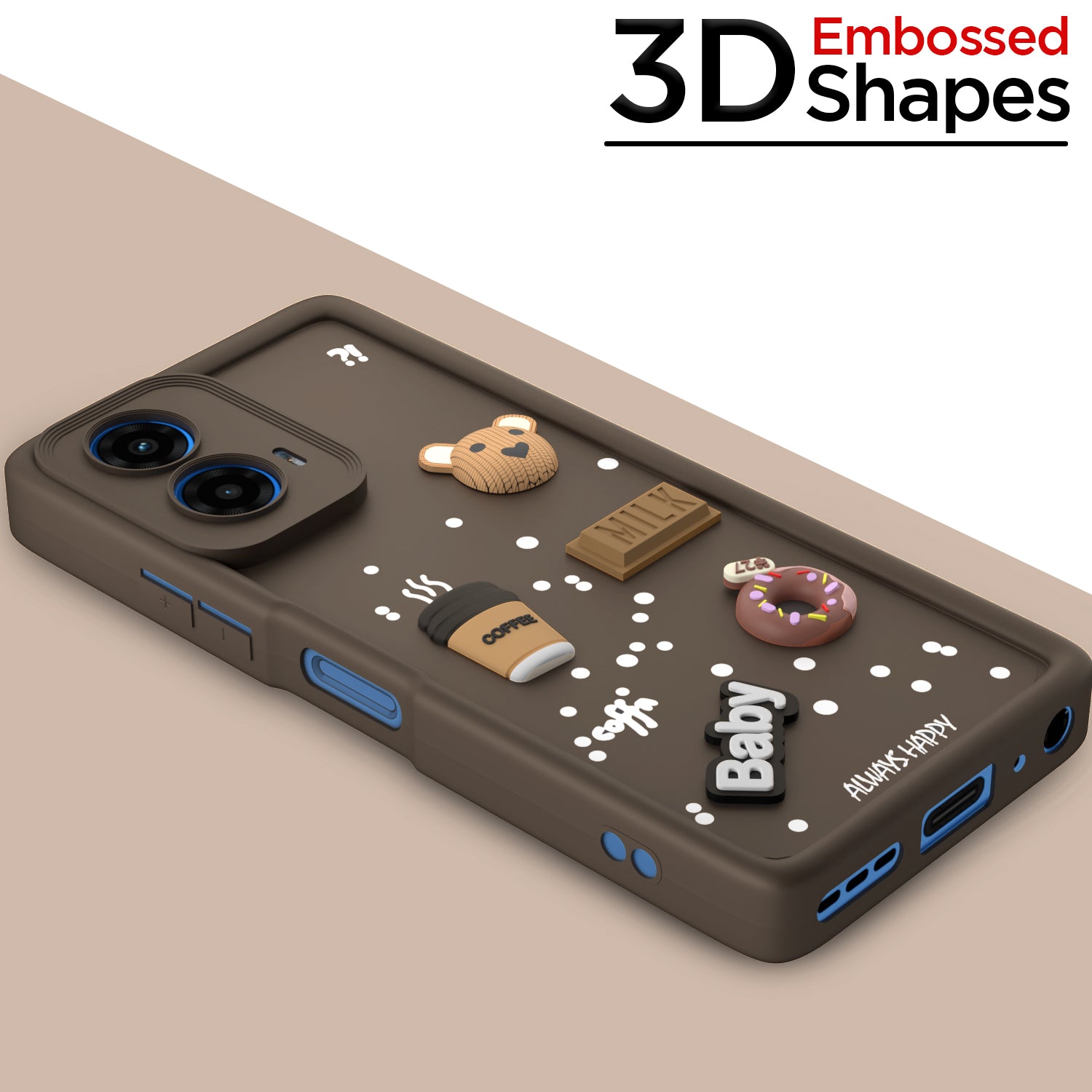 Pikkme Motorola Moto G45 5G Cute Fun Cartoon 3D Bear Coffee Back Cover (Brown)