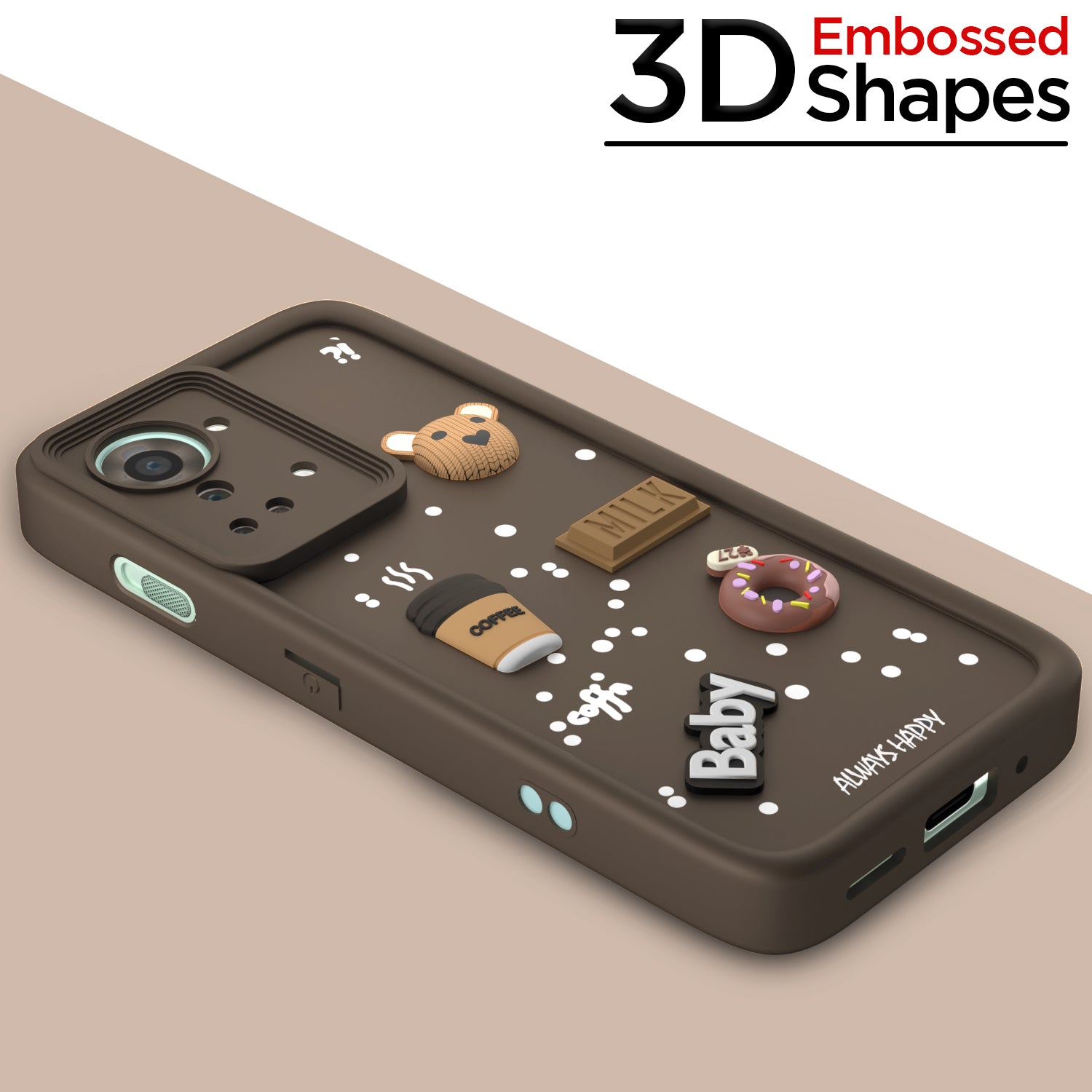Pikkme OnePlus Nord 2T 5G Cute Fun Cartoon 3D Bear Coffee Back Cover (Brown)