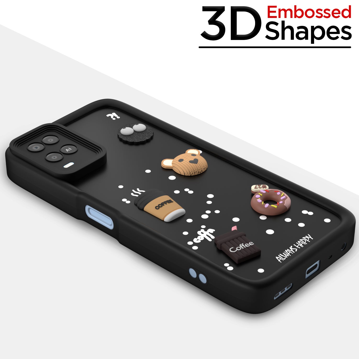 Pikkme Oppo A54 Cute Fun Cartoon 3D Bear Coffee Back Cover (Black)