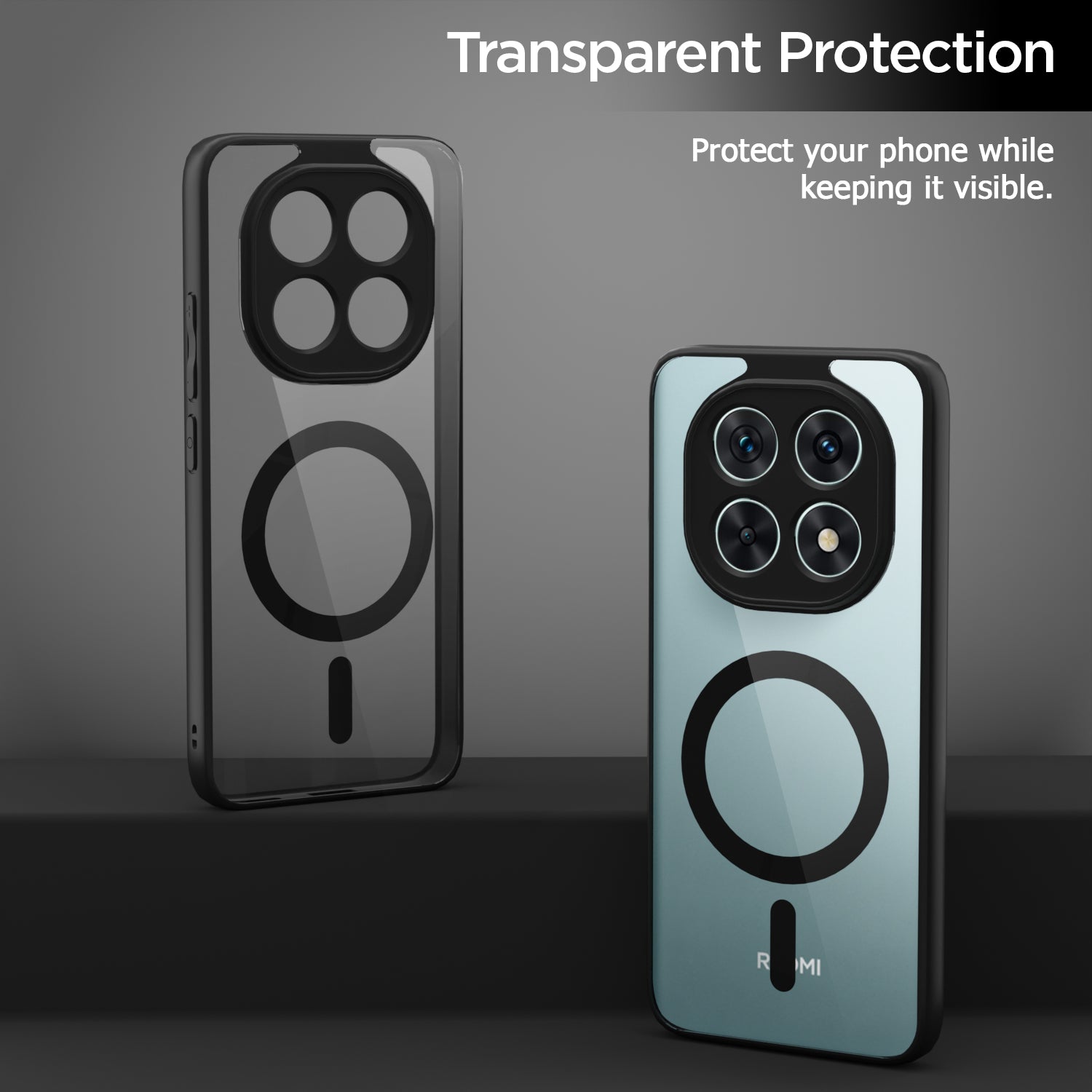 Pikkme Redmi Note 15 5G Eagle 2 Mag-Safe Shockproof Hard Transparent Back Cover (Black)