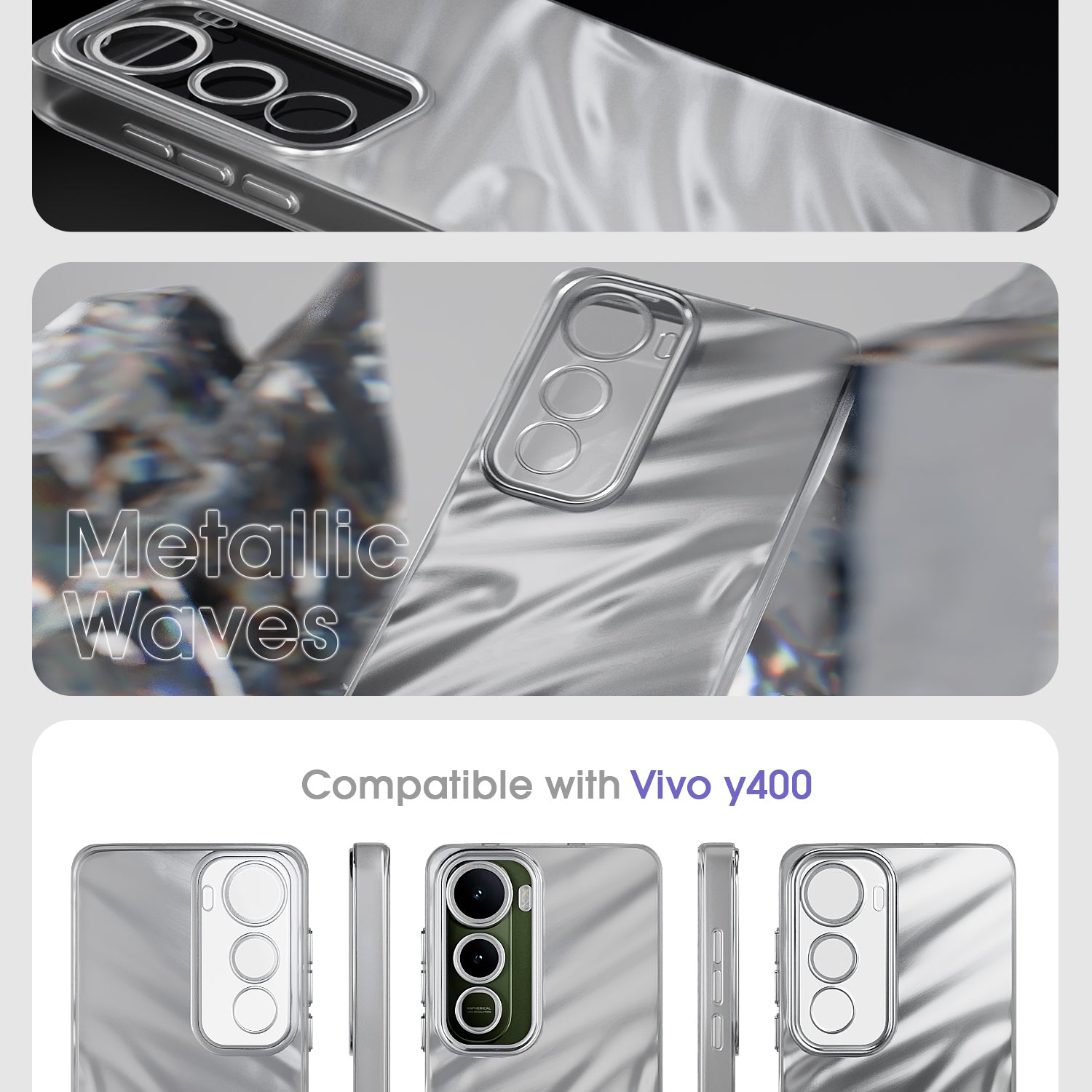 Pikkme Vivo Y400 5G Swirl Design Silver Forest Back Cover (Silver)