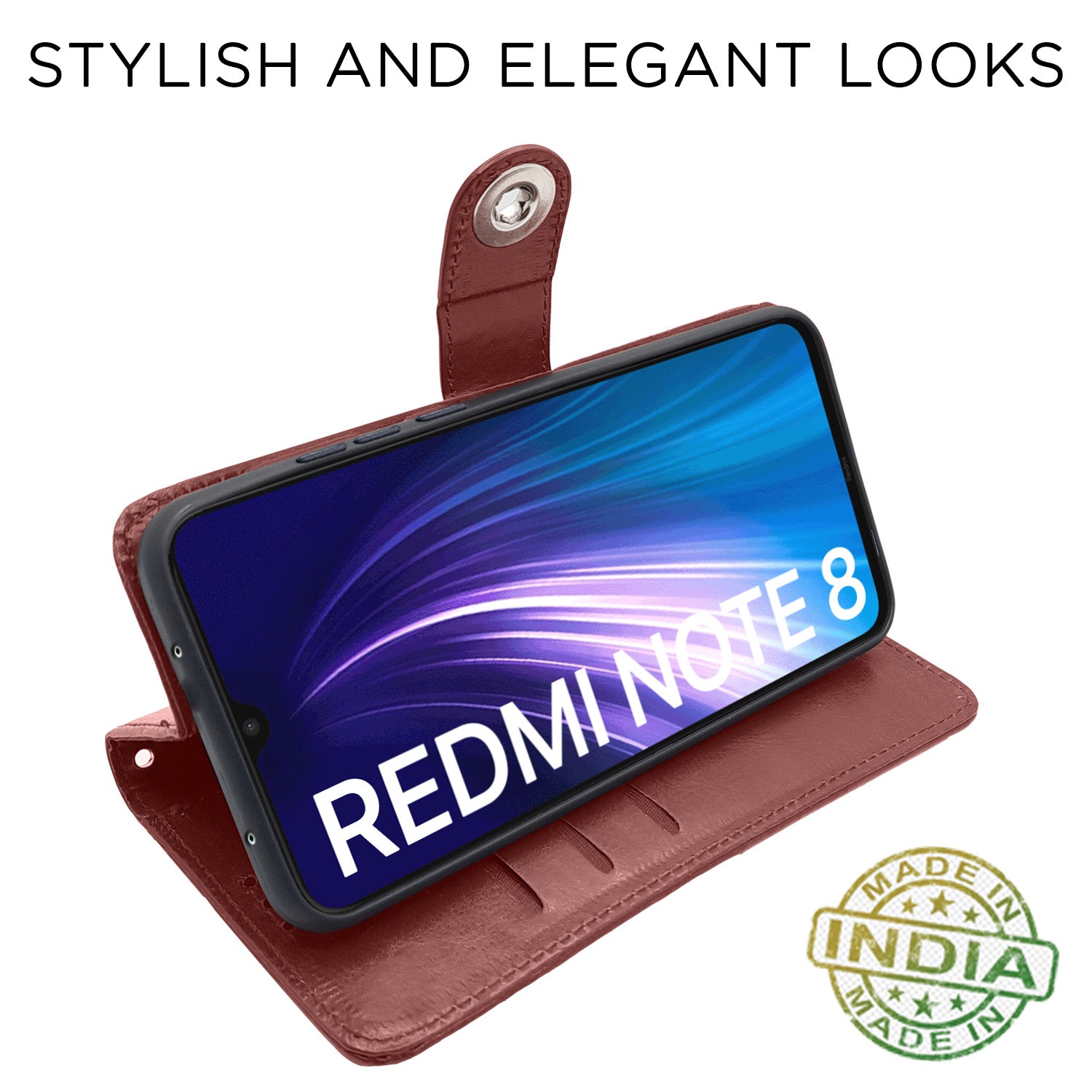 Pikkme Redmi Note 8 Button Flip Cover (Brown)