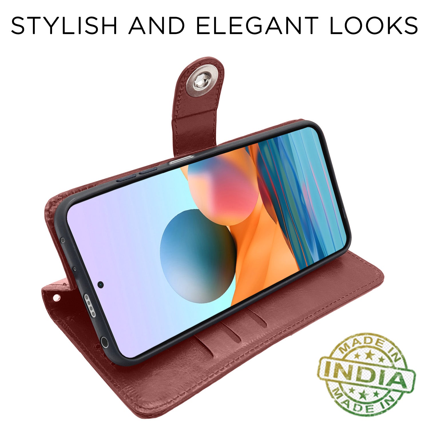 Pikkme Redmi Note 10 Pro / Note 10 Pro Max Button Flip Cover (Brown)