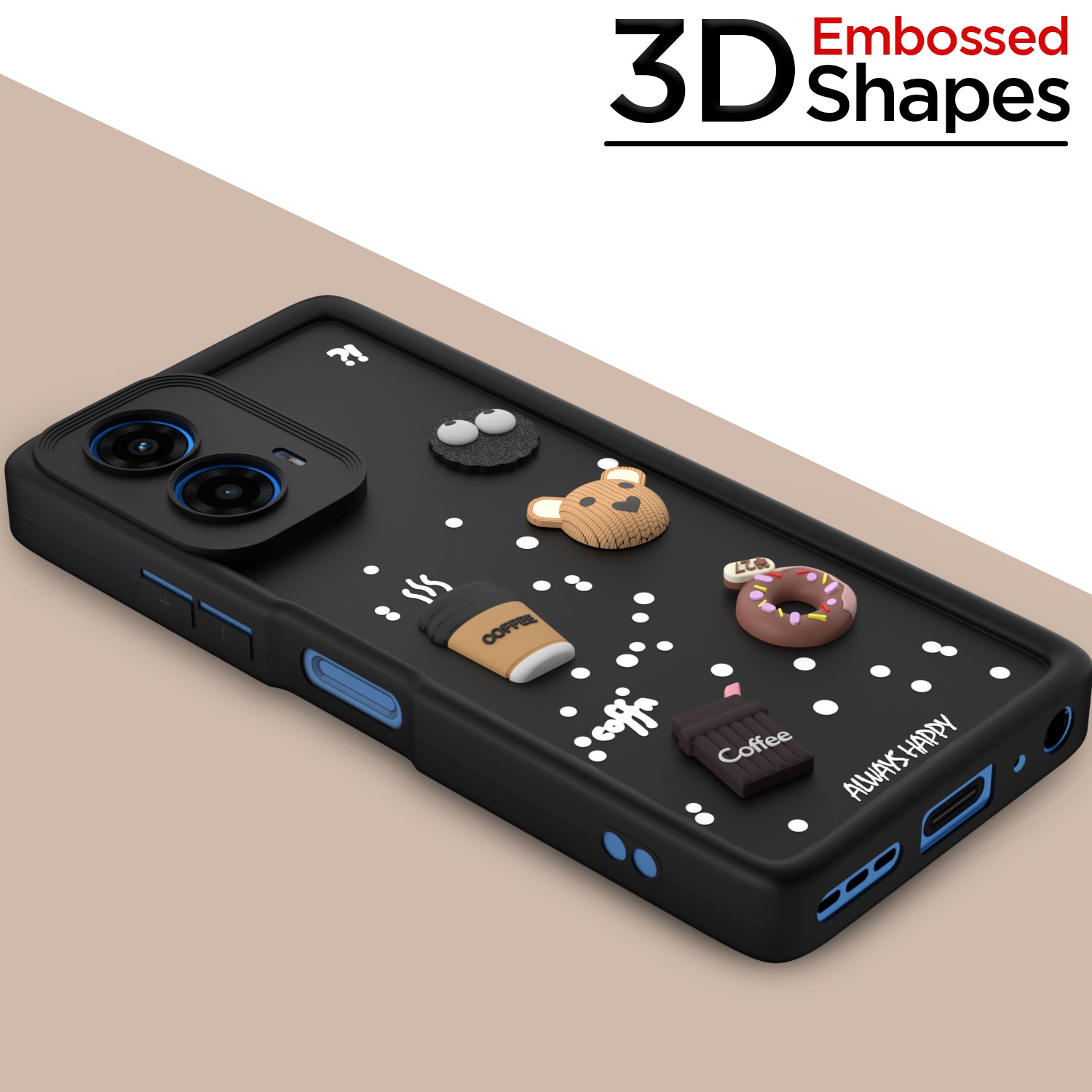 Pikkme Motorola Moto G45 5G Cute Fun Cartoon 3D Bear Coffee Back Cover (Black)