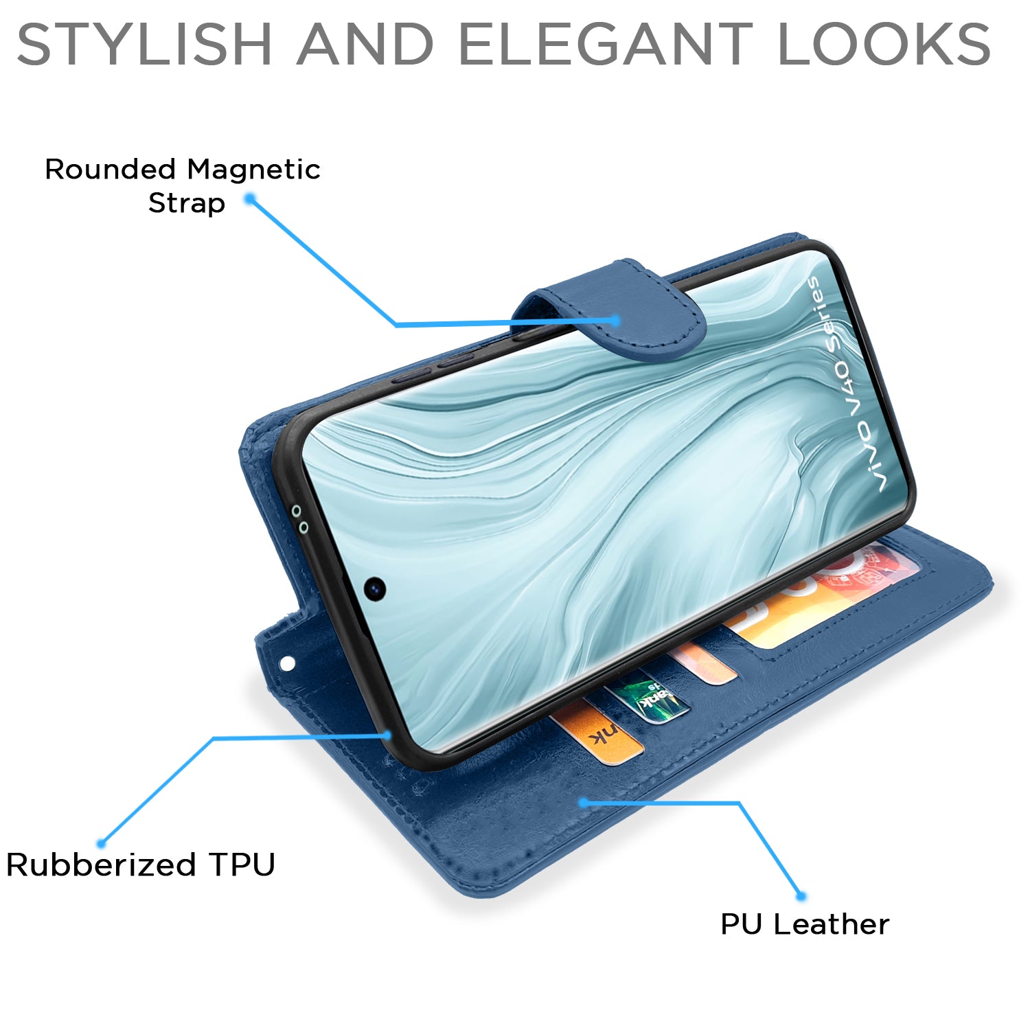 Pikkme Vivo V40 5G Vintage Flip Cover (Blue)