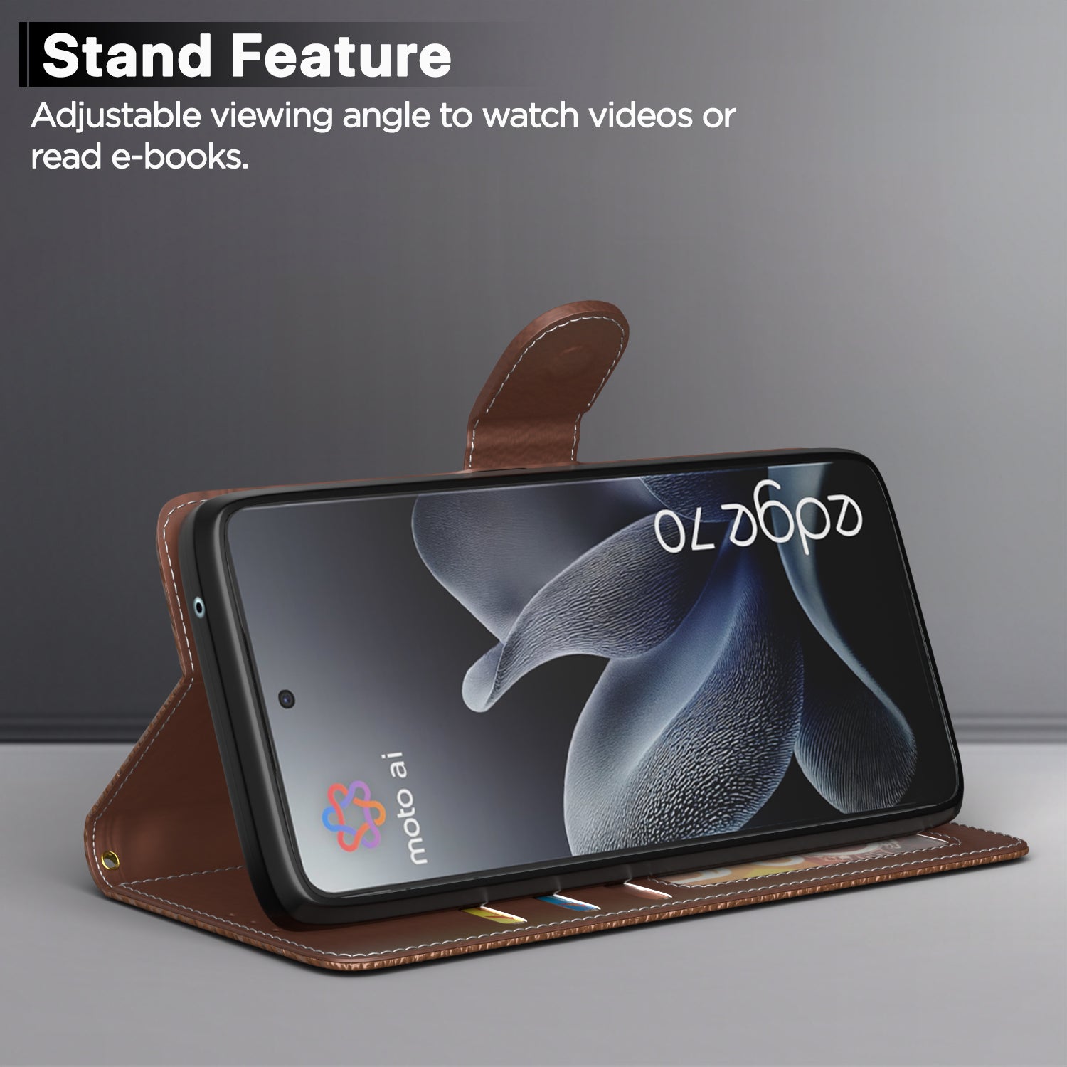 Pikkme Motorola Moto Edge 70 5G Double Contrast Leather Finish Flip Cover (Tan)