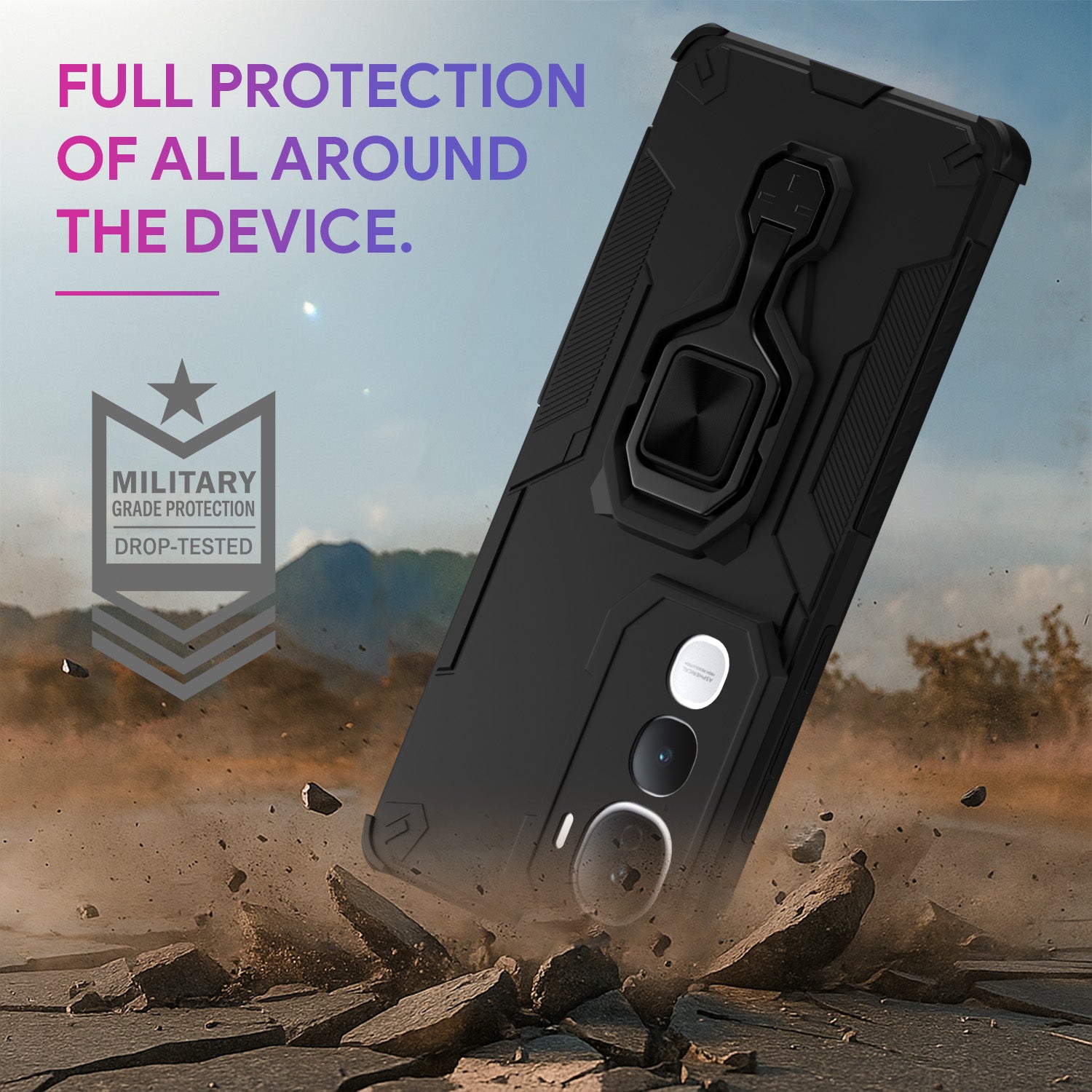 Pikkme Vivo Y400 Pro 5G D15  Tough Armor Kisckstand Back Cover (Black)
