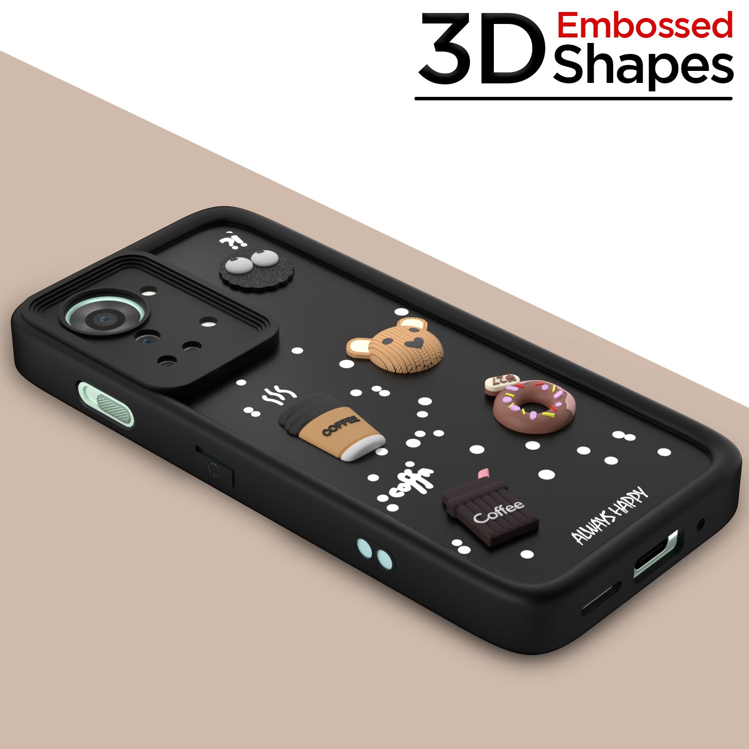 Pikkme OnePlus Nord 2T 5G Cute Fun Cartoon 3D Bear Coffee Back Cover (Black)