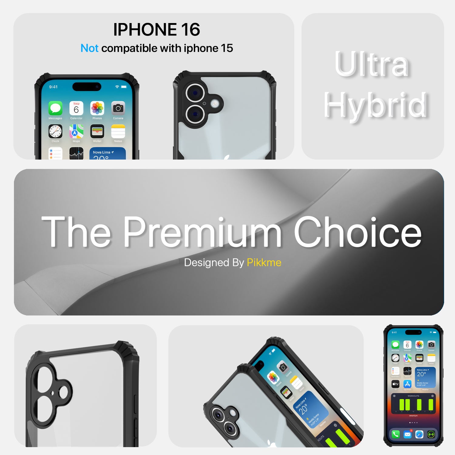 Pikkme iPhone 16 Shockproof Eagle Clear Transparent Back Cover (Black)