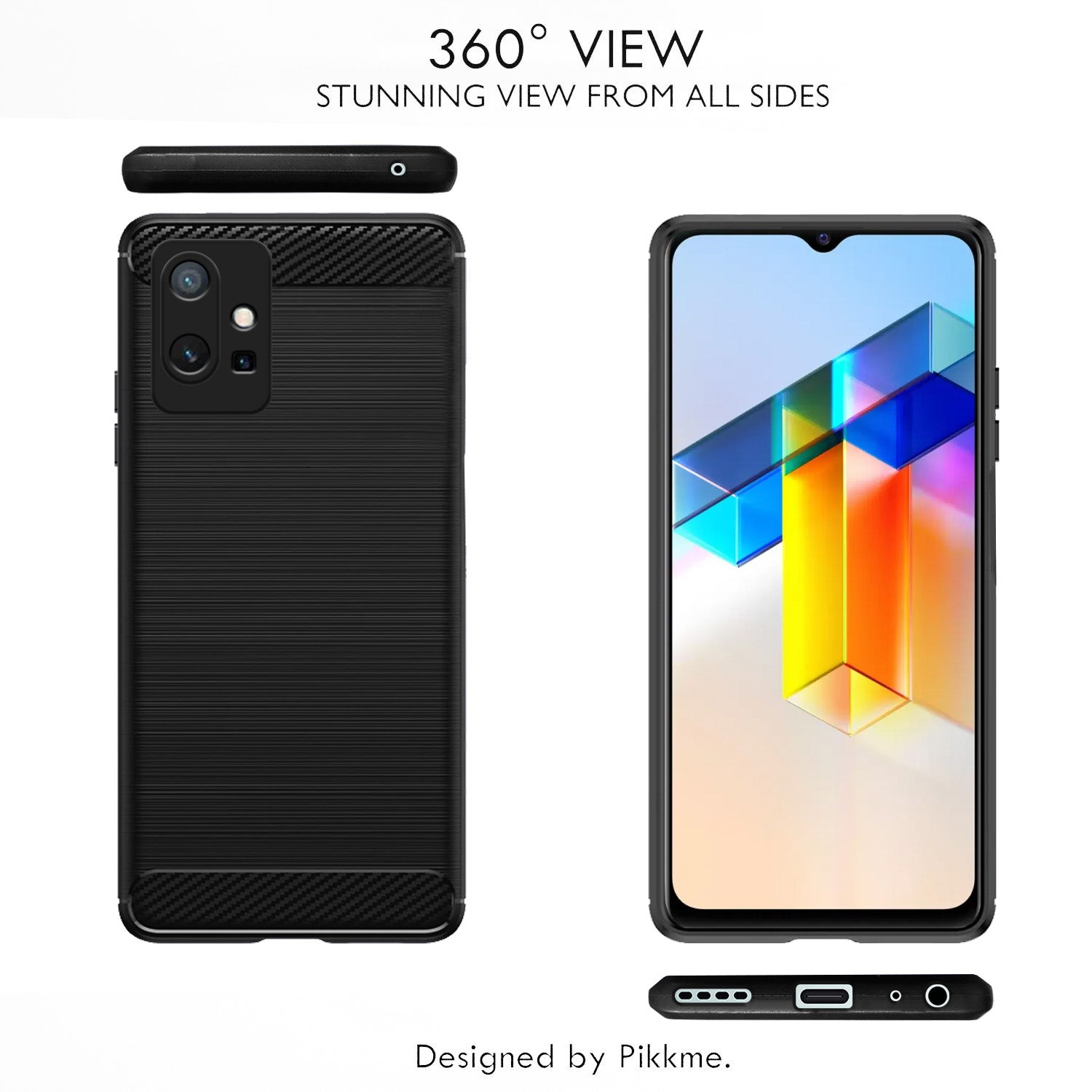 Pikkme Vivo T1 5G / Vivo Y75 5G / IQOO Z6 5G Hybrid Carbon Fiber Back Cover (Black)