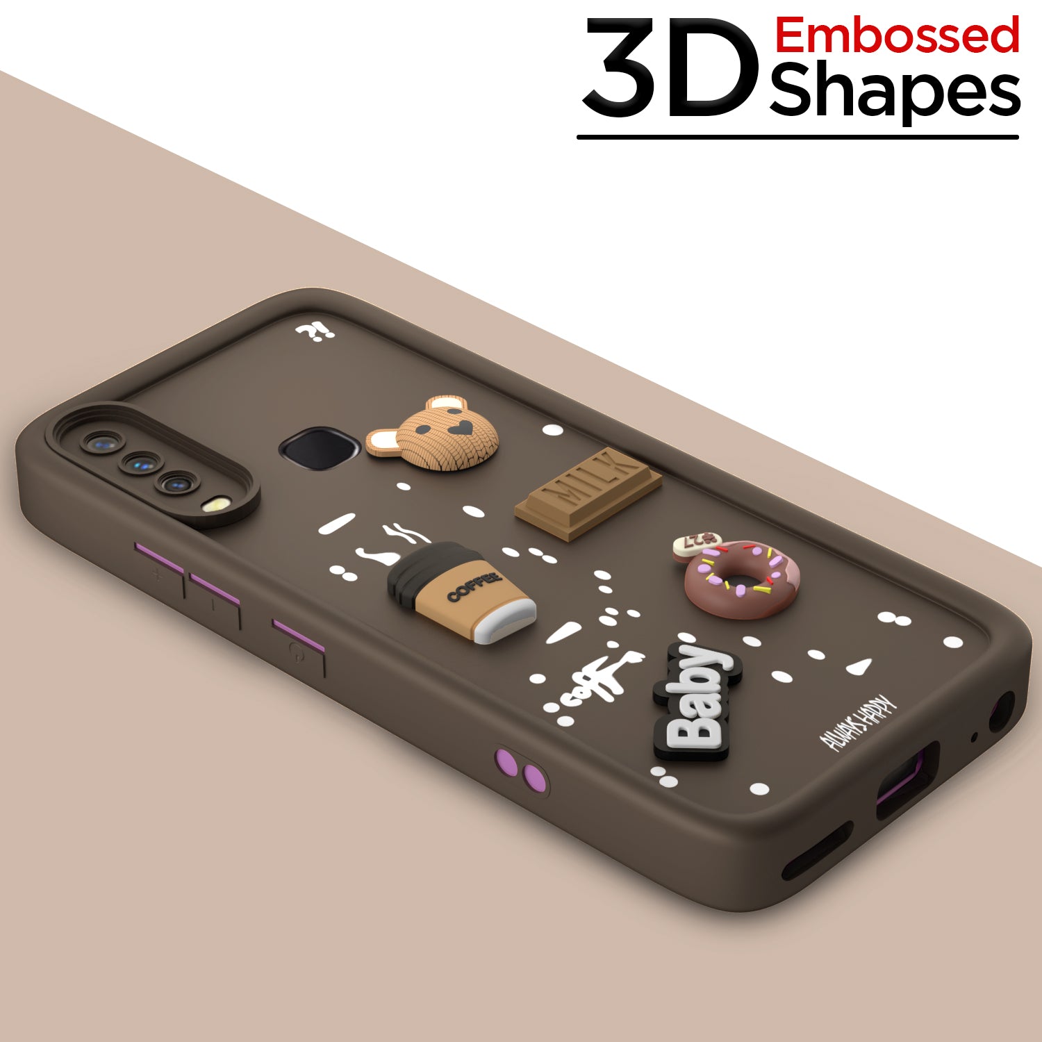 Pikkme Y12 / Y15 / Y17 / U10 Cute Fun Cartoon 3D Bear Coffee Back Cover (Brown)