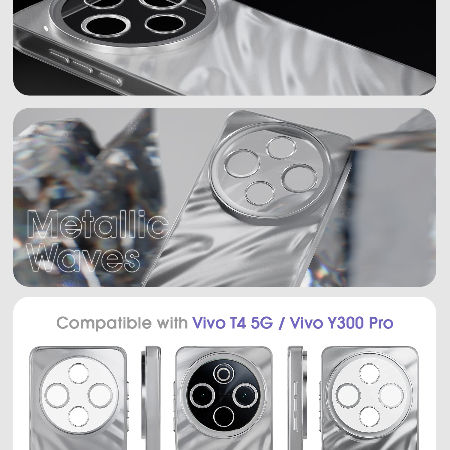 Pikkme Vivo Y300 Pro 5G Swirl Design Silver Forest Back Cover (Silver)