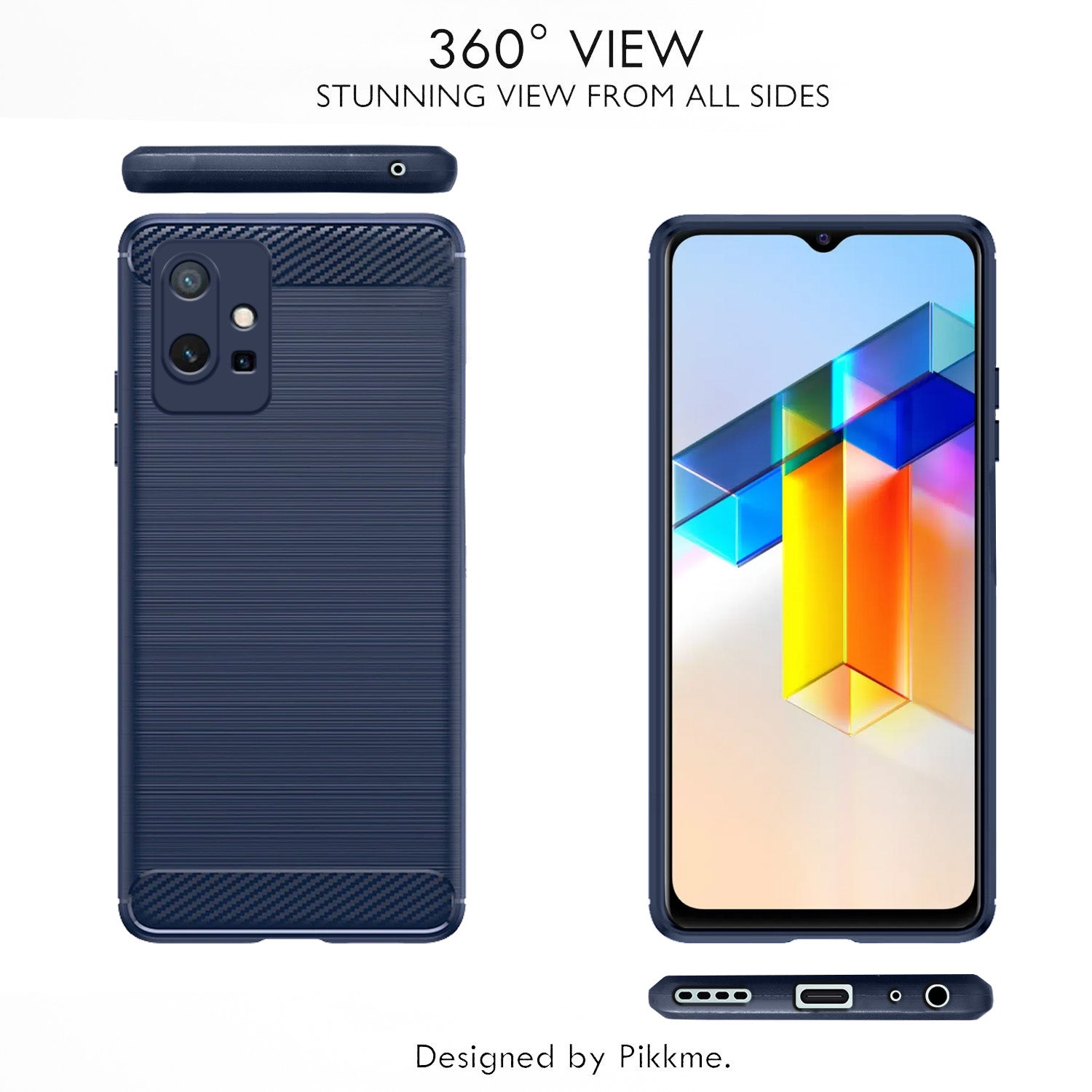 Pikkme Vivo T1 5G / Vivo Y75 5G / IQOO Z6 5G Hybrid Carbon Fiber Back Cover (Blue)