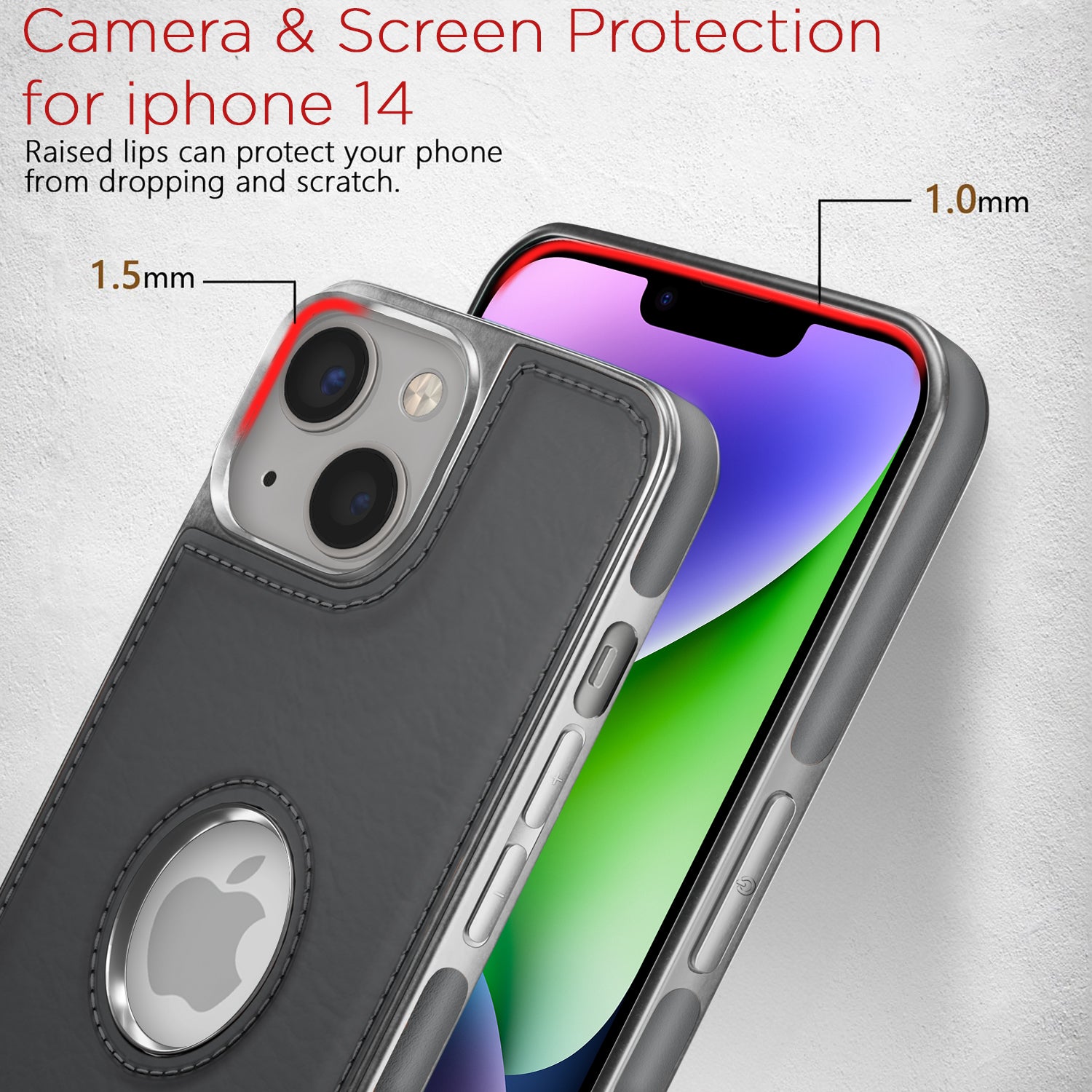 Pikkme iPhone 14 Silver Electroplated Chrome Leather Back Cover (Grey)
