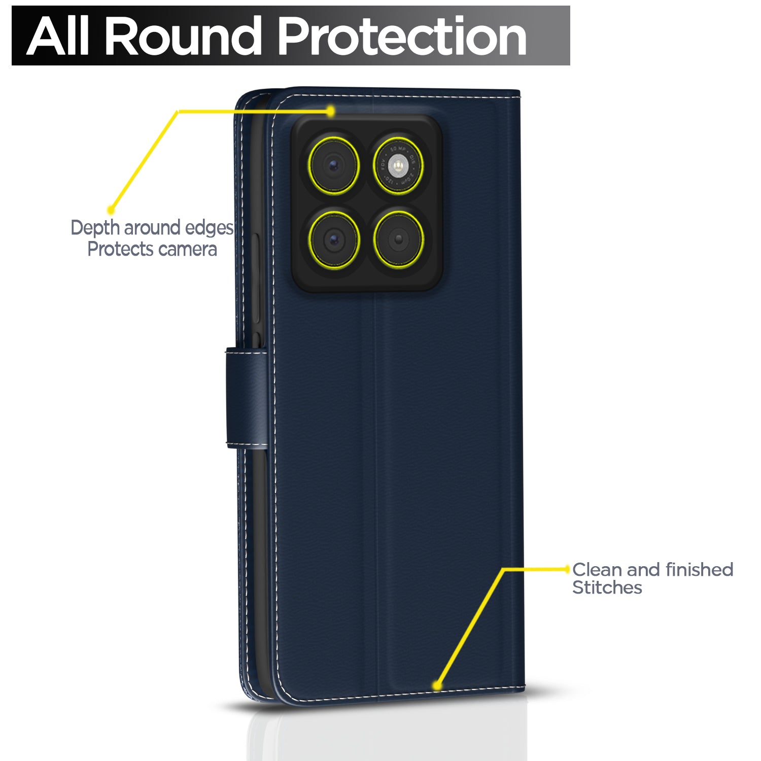 Pikkme Motorola Moto Edge 70 5G Double Contrast Leather Finish Flip Cover (Blue)
