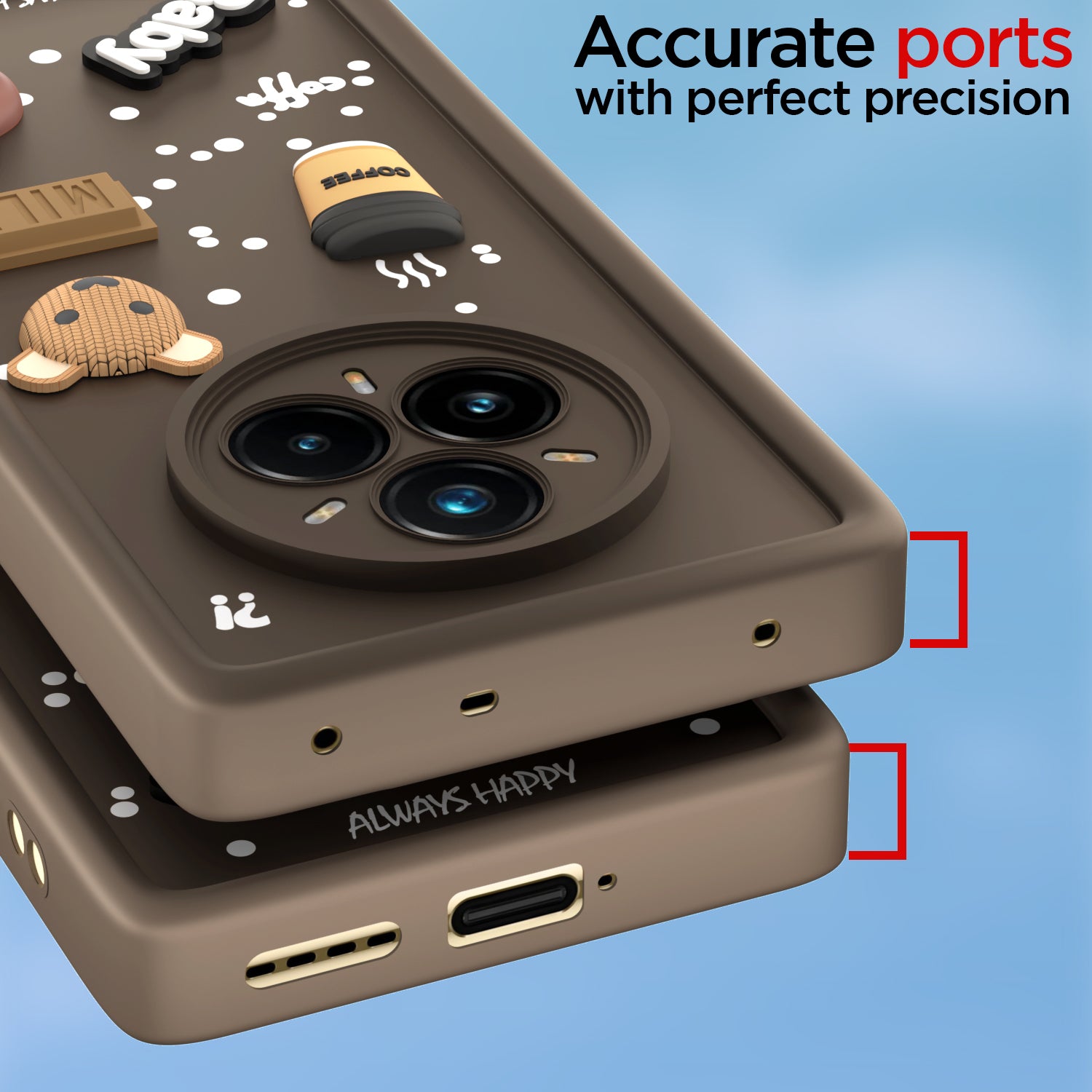 Pikkme Realme 14 Pro Plus 5G / Realme P3 Pro 5G Cute Fun Cartoon 3D Bear Coffee Back Cover (Brown)