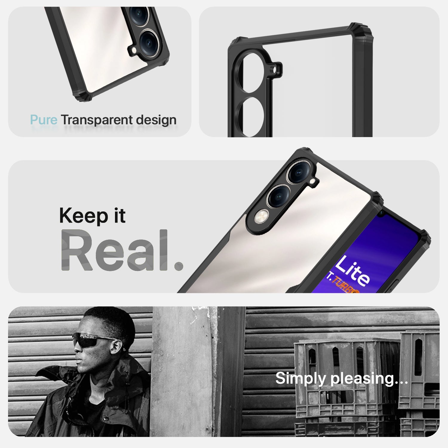 Pikkme Vivo T4 lite 5G / IQOO Z10 lite 5G / Vivo Y04 4G / Vivo Y19 5G Shockproof Eagle Clear Transparent Back Cover (Black)