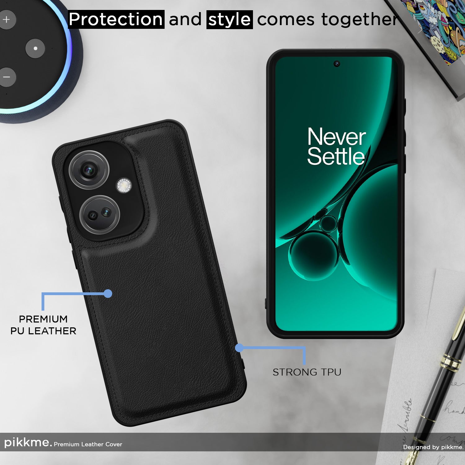 Pikkme OnePlus Nord Ce 3 5G Leather Back Case | Black