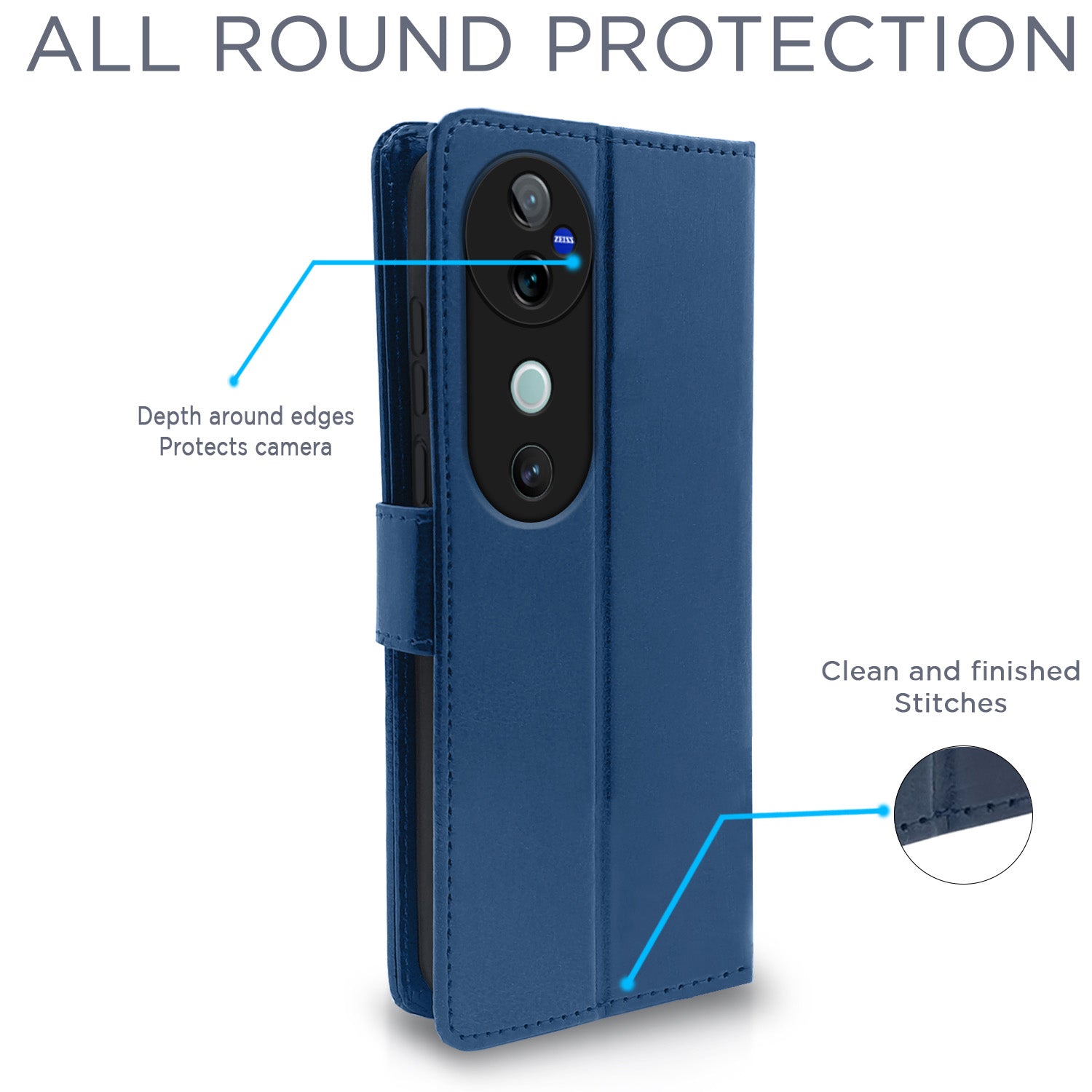 Pikkme Vivo V40 5G Vintage Flip Cover (Blue)