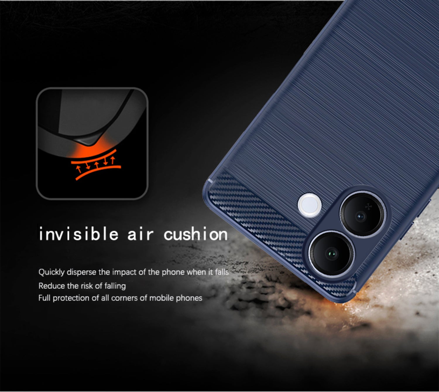 Pikkme Vivo V60 Lite 5G Hybrid Carbon Fiber Back Cover (Blue)