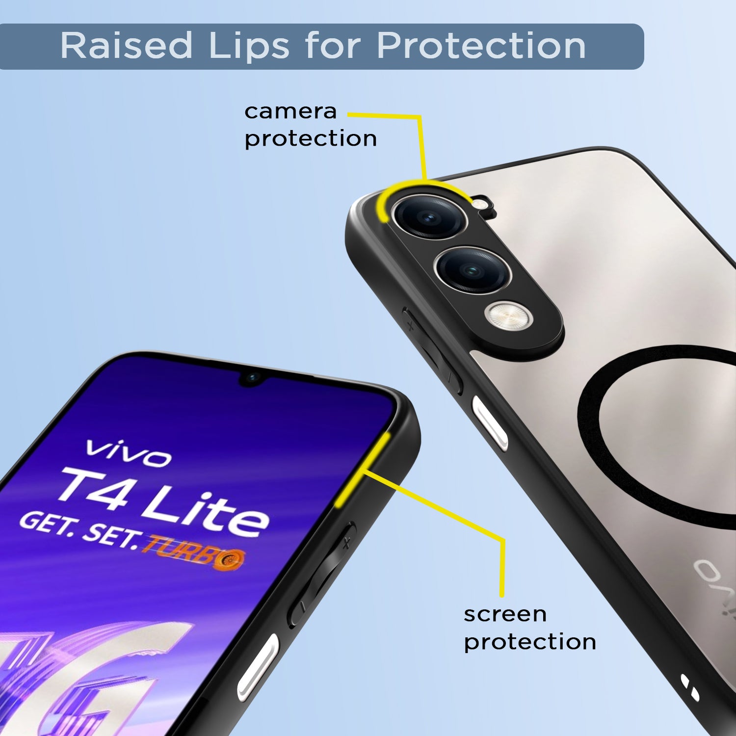 Pikkme Vivo T4 lite 5G / IQOO Z10 lite 5G / Vivo Y04 4G / Vivo Y19 5G Eagle 2 Mag-Safe Shockproof Hard Transparent Back Cover (Black)
