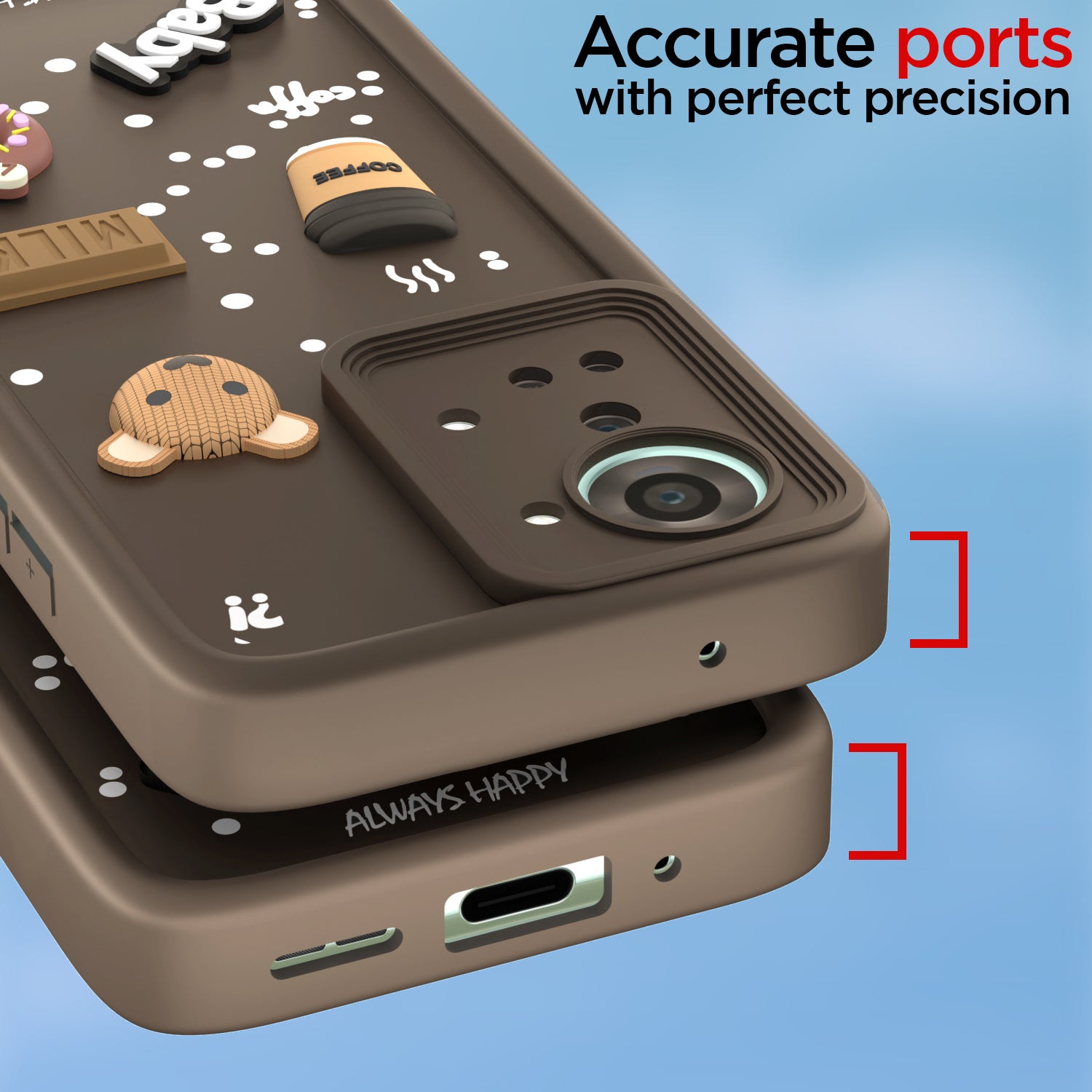 Pikkme OnePlus Nord 2T 5G Cute Fun Cartoon 3D Bear Coffee Back Cover (Brown)