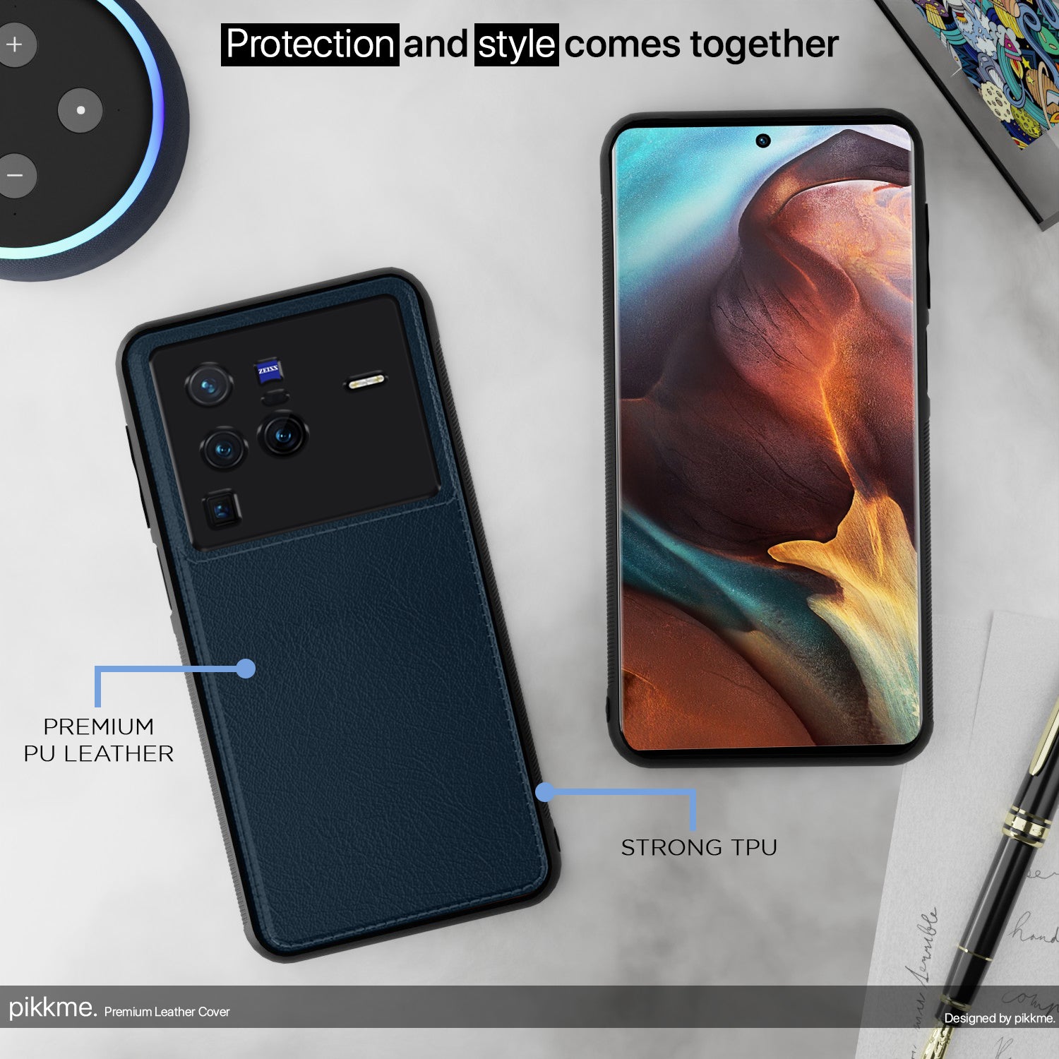 Pikkme Vivo X80 Pro Leatherback Back Case | Blue
