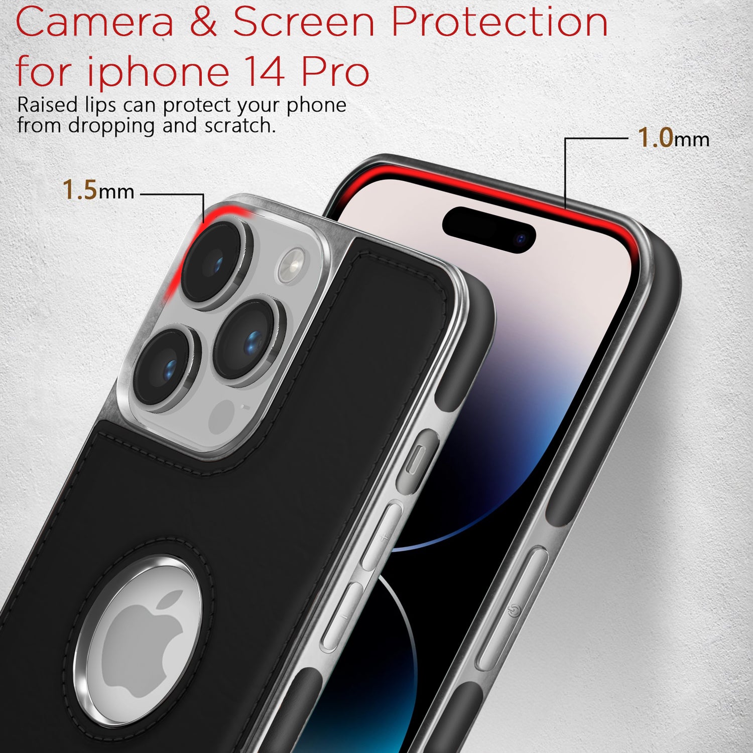 Pikkme iPhone 14 Pro Silver Electroplated Chrome Leather Back Cover (Black)