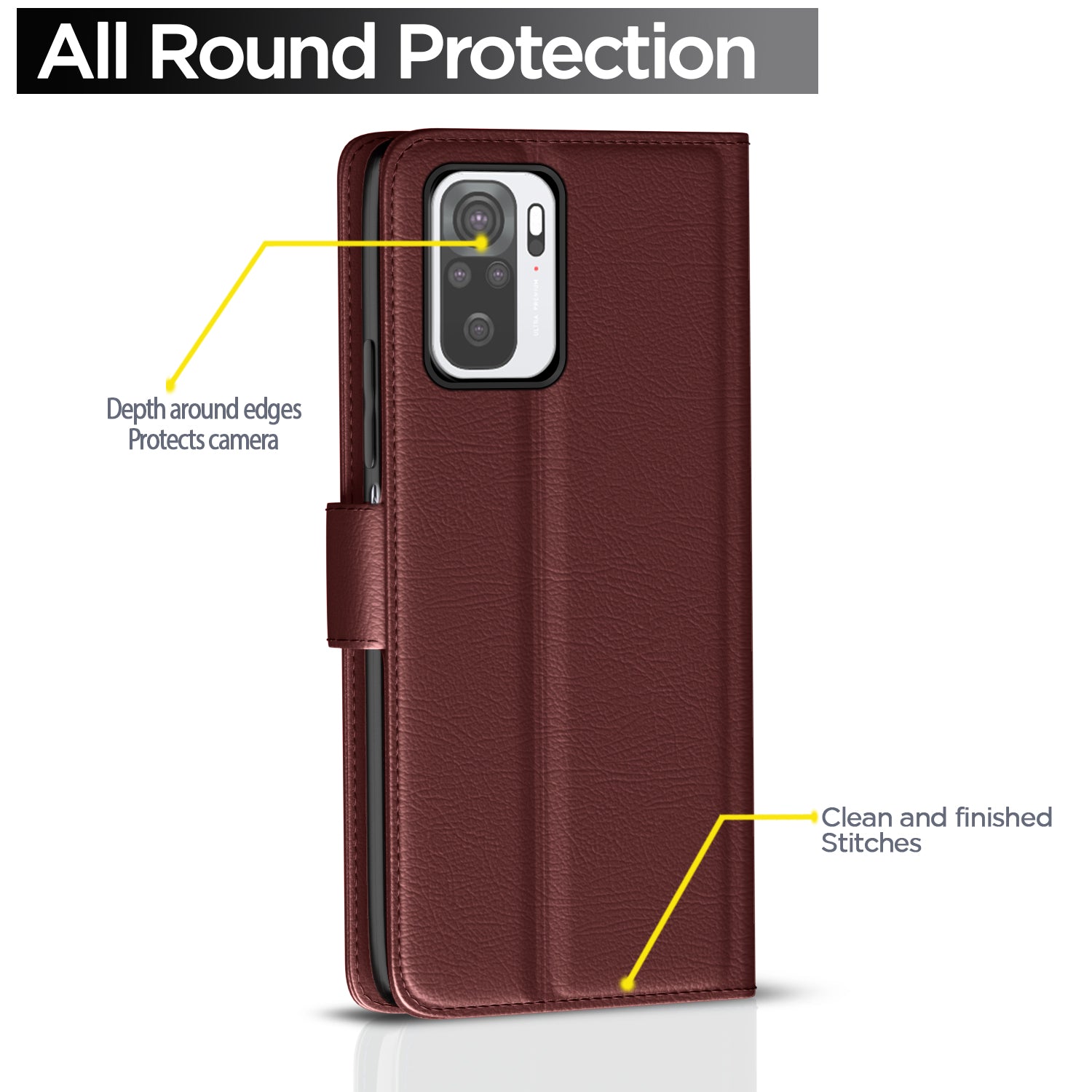Pikkme Redmi Note 10 / Note 10s Button Flip Cover (Brown)
