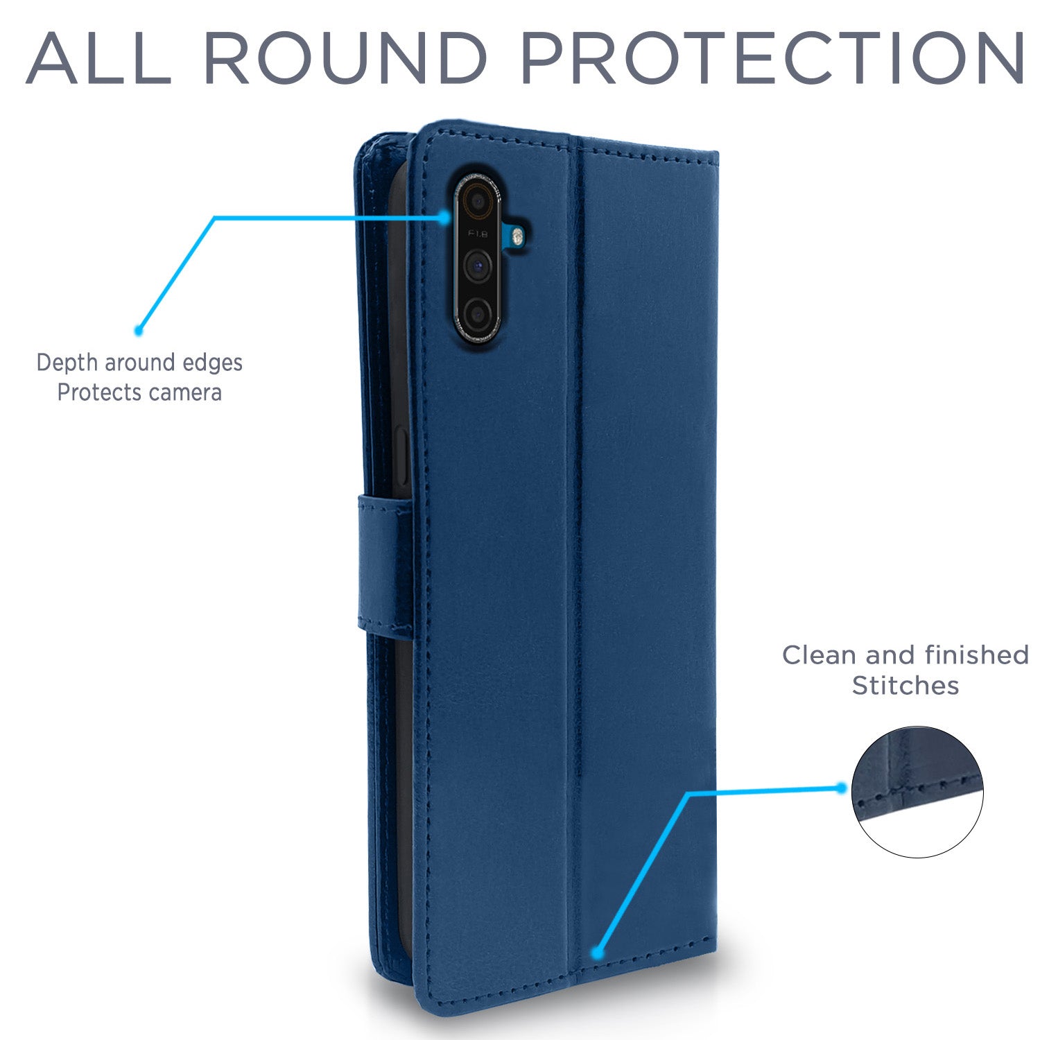 Pikkme Realme C3 Vintage Flip Cover | Blue