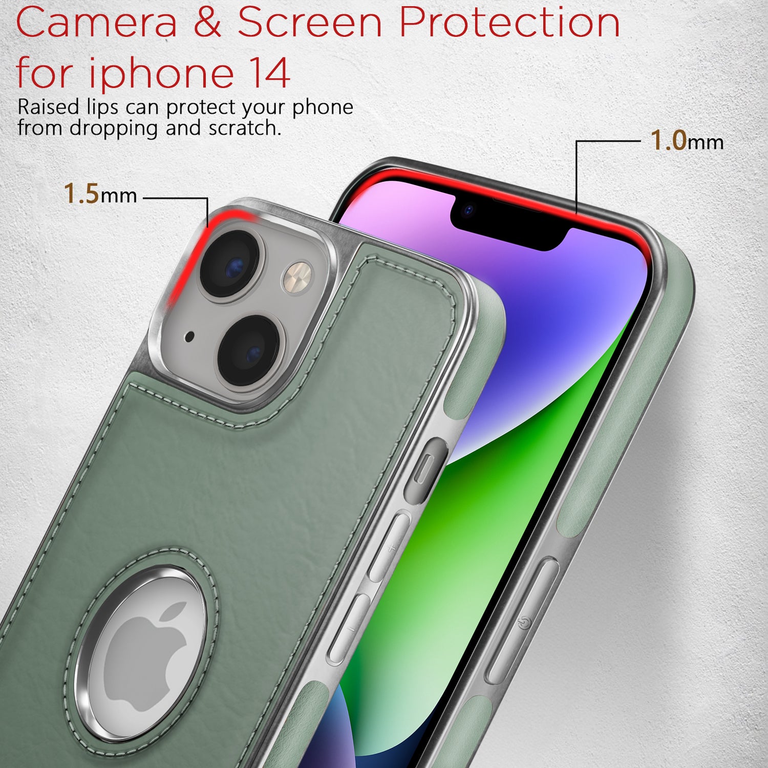 Pikkme iPhone 14 Silver Electroplated Chrome Leather Back Cover (Green)