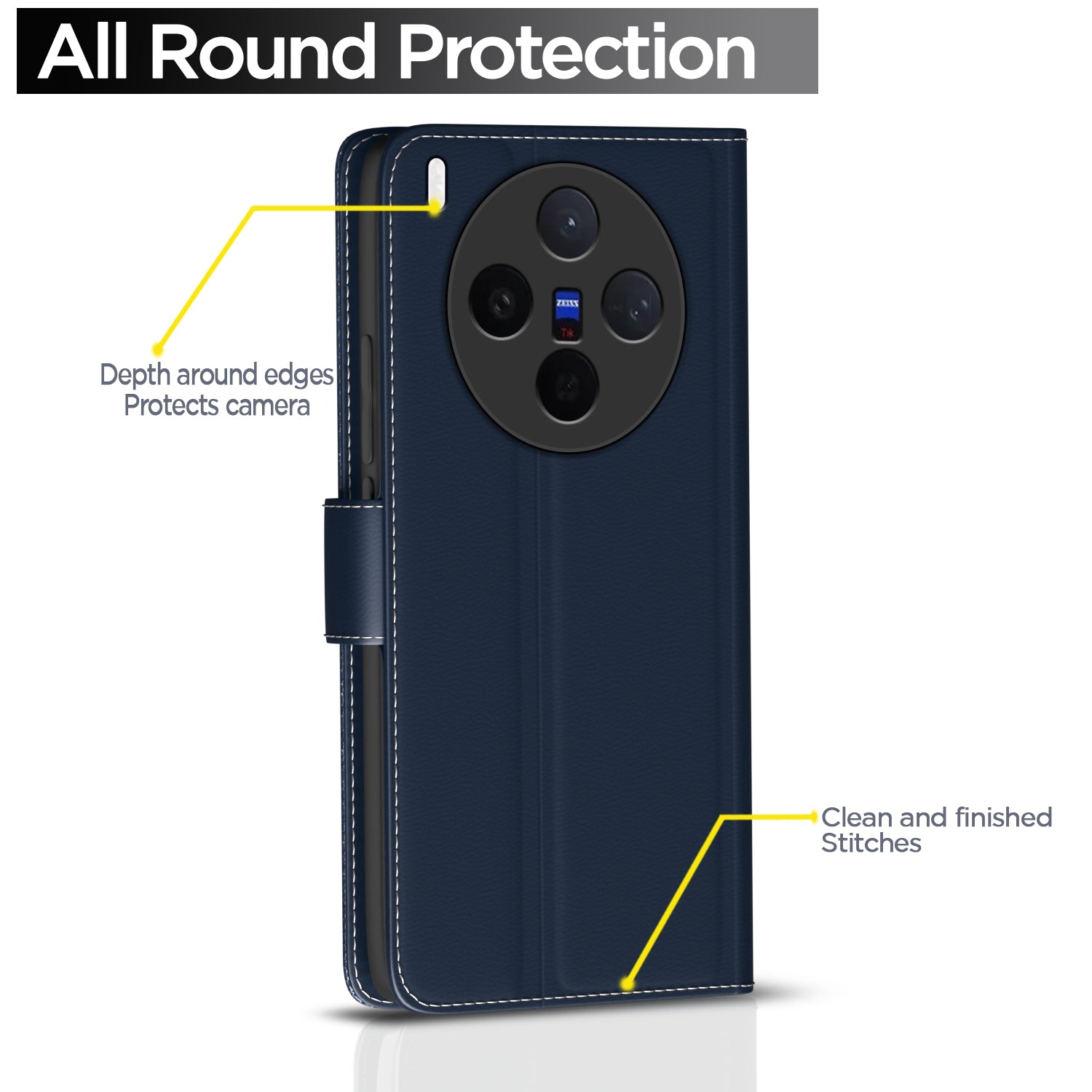 Pikkme Vivo X300 5G Double Contrast Leather Finish Flip Cover (Blue)