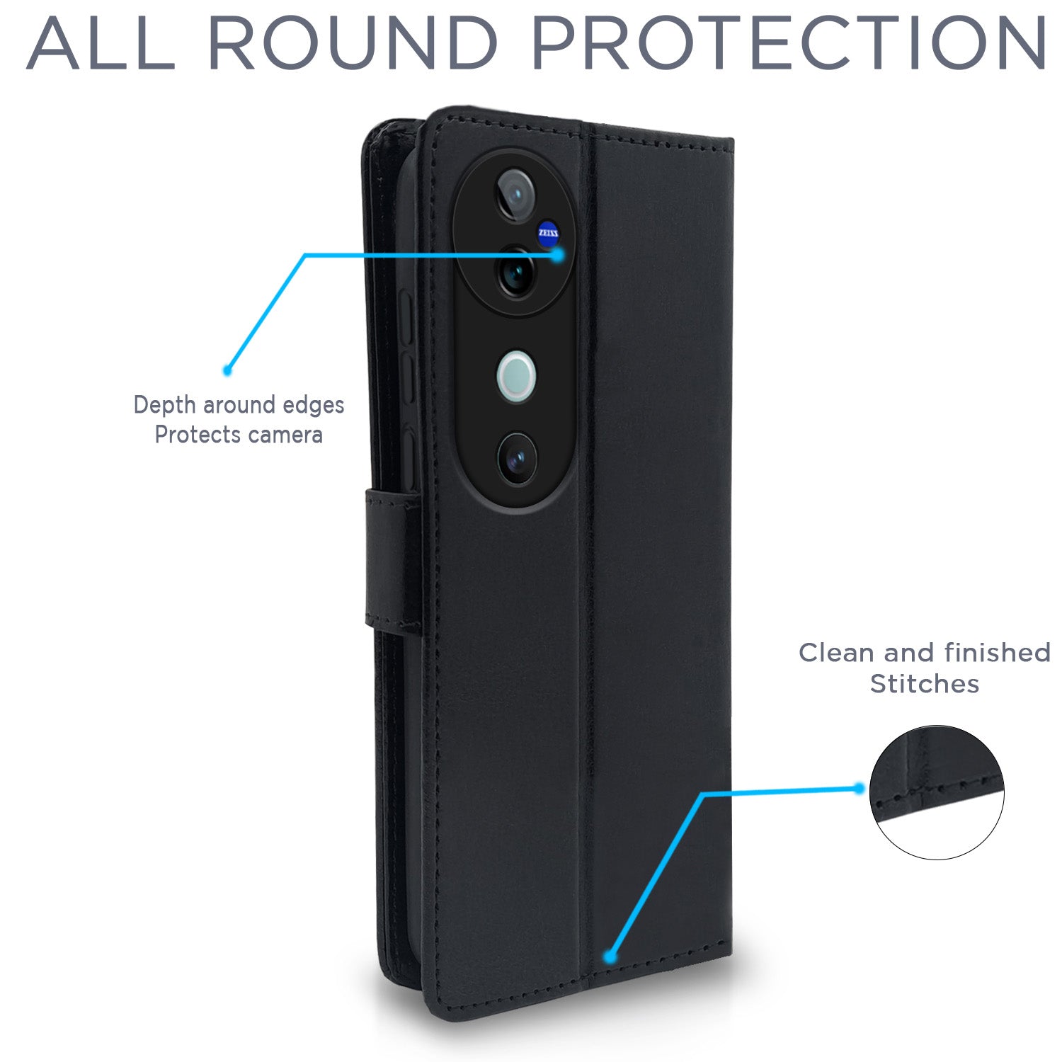 Pikkme Vivo V40 5G Vintage Flip Cover (Black)