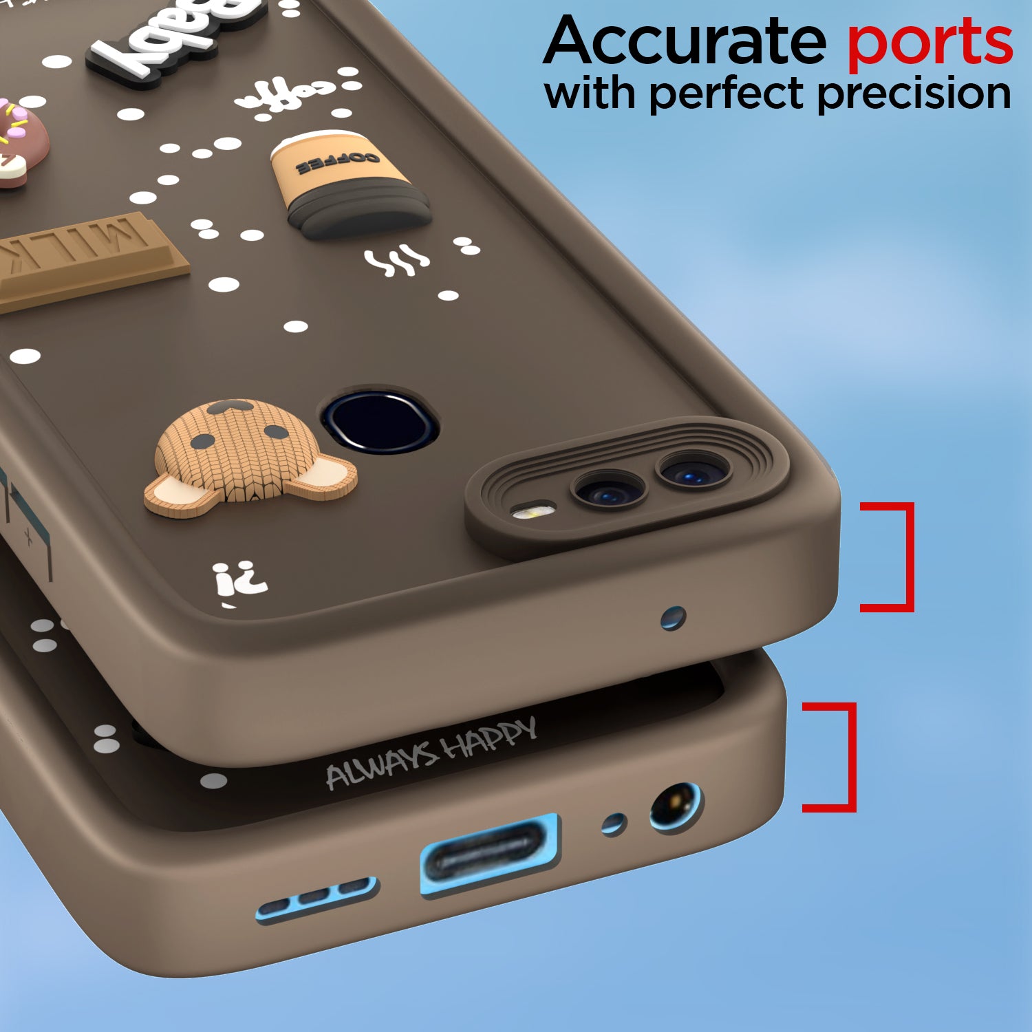 Pikkme Oppo F9 Pro/Realme 2 Pro/Realme U1 Cute Fun Cartoon 3D Bear Coffee Back Cover (Brown)