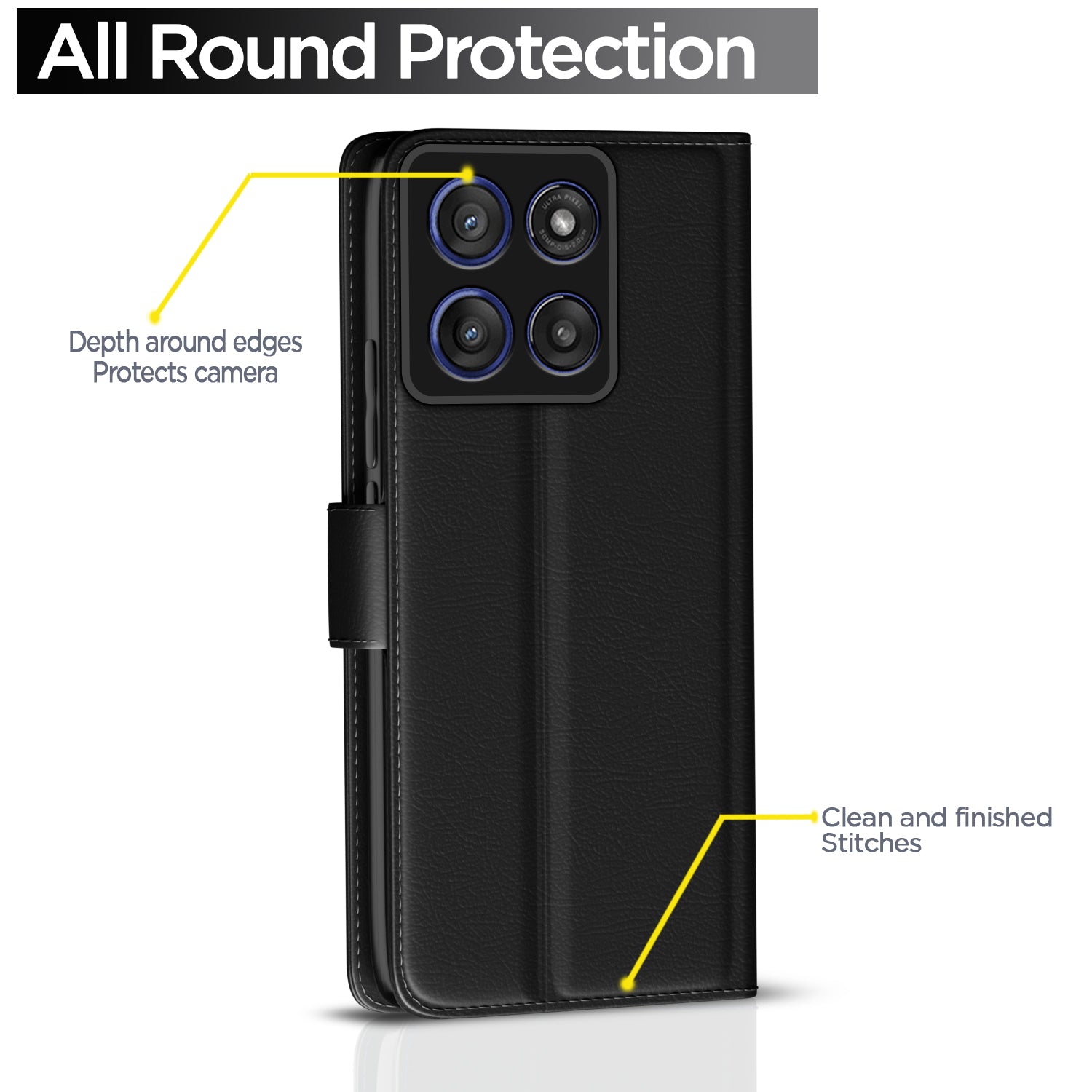 Pikkme Motorola Moto Edge 60 Pro 5G Vintage Flip Cover (Black)