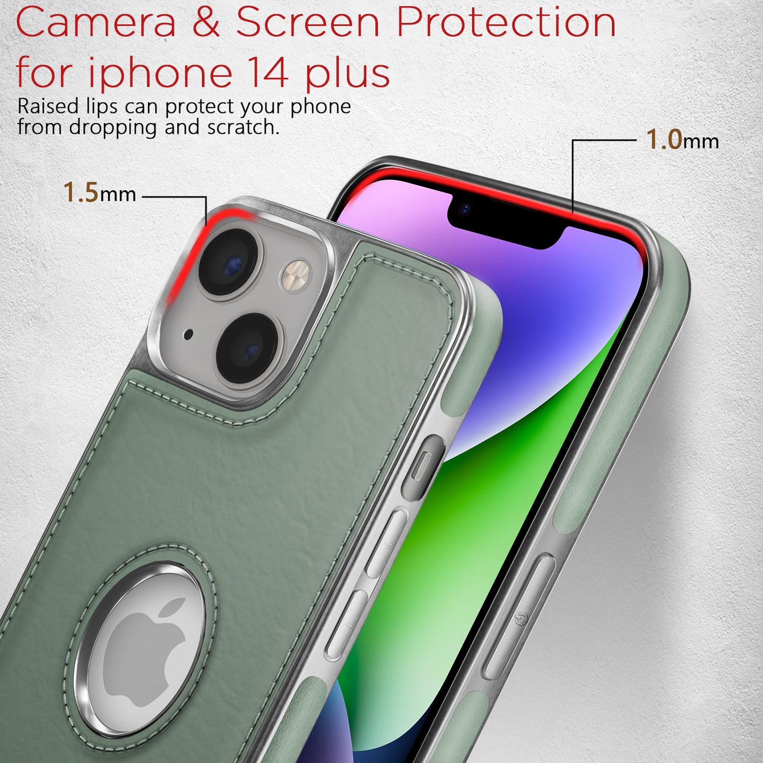 Pikkme iPhone 14 Plus Silver Electroplated Chrome Leather Back Cover (Green)