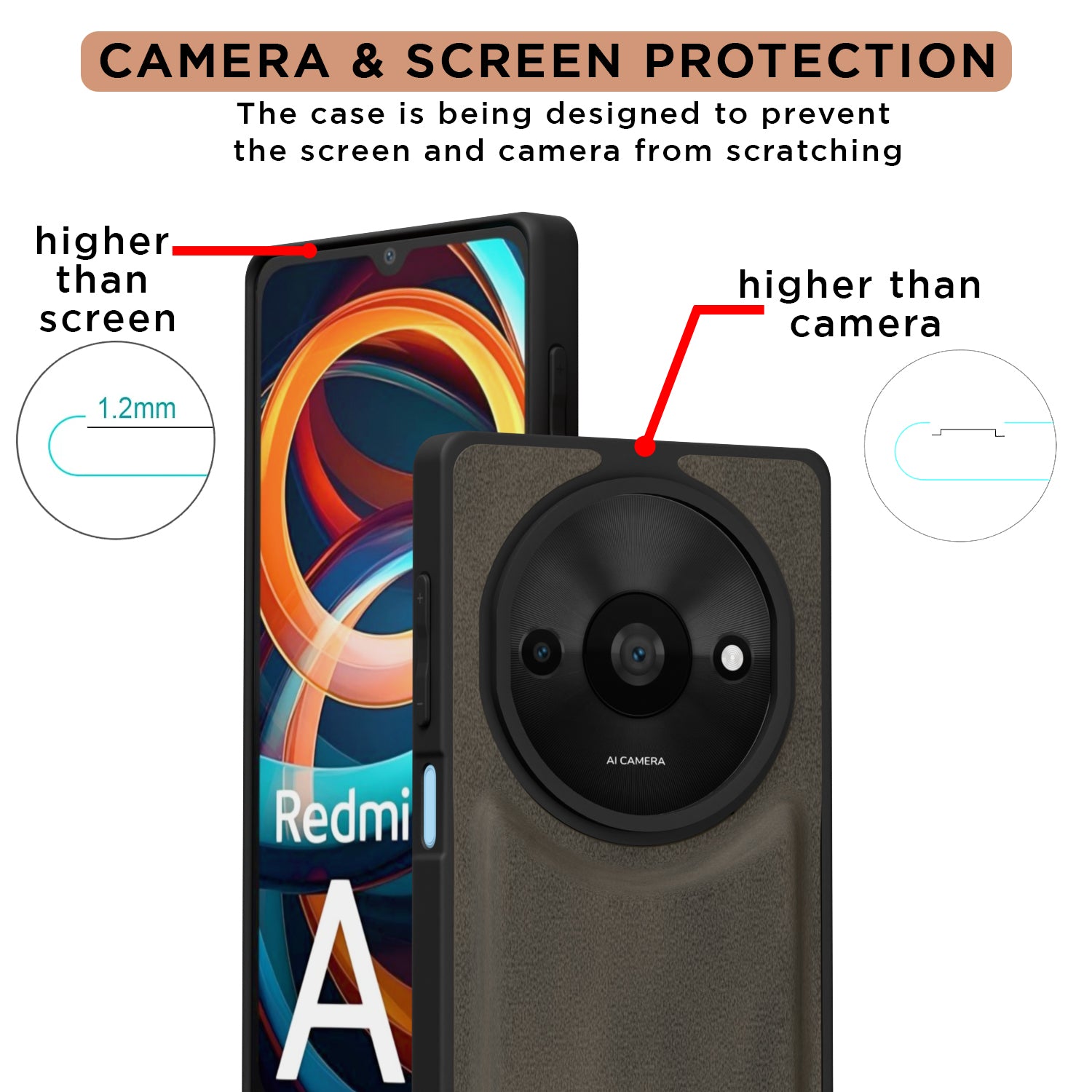 Pikkme Redmi A3 (2024) / Redmi A3x / Poco C61 Premium Leatherback Case (Brown)