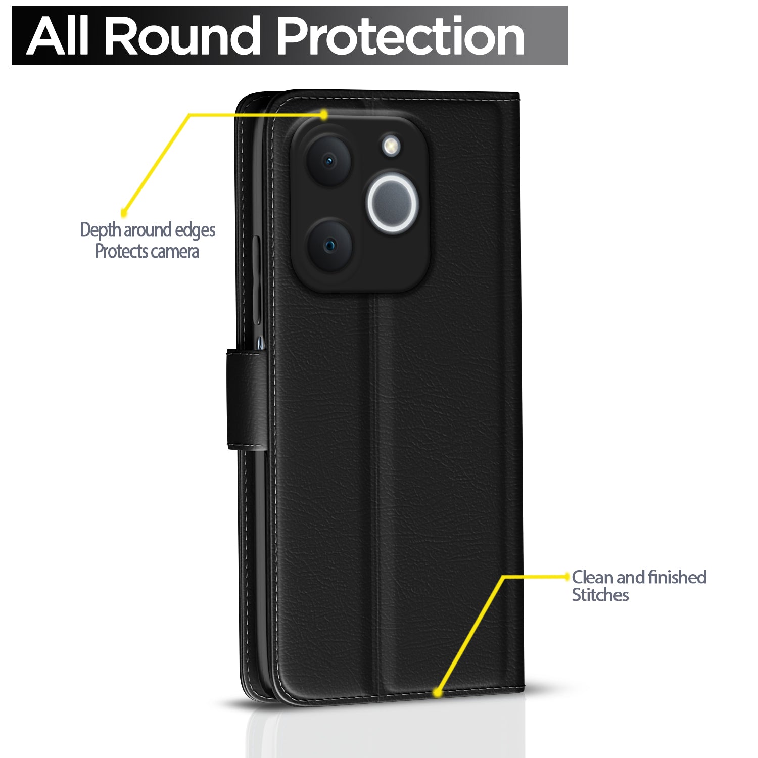 Pikkme Realme C71 5G Premium Leather Finish Vintage Flip Cover (Black)