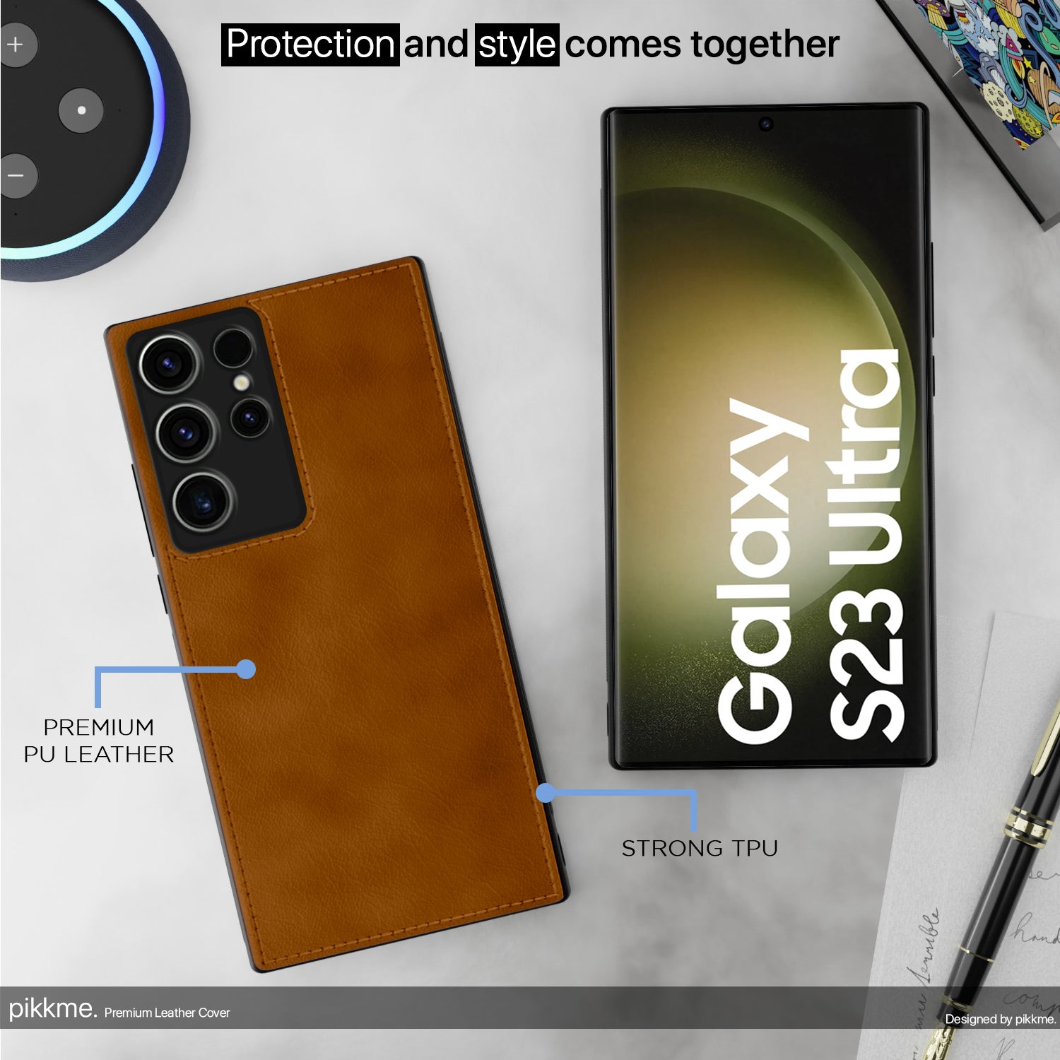 Pikkme Samsung Galaxy S23 Ultra 5G Leatherback Back Case | Brown