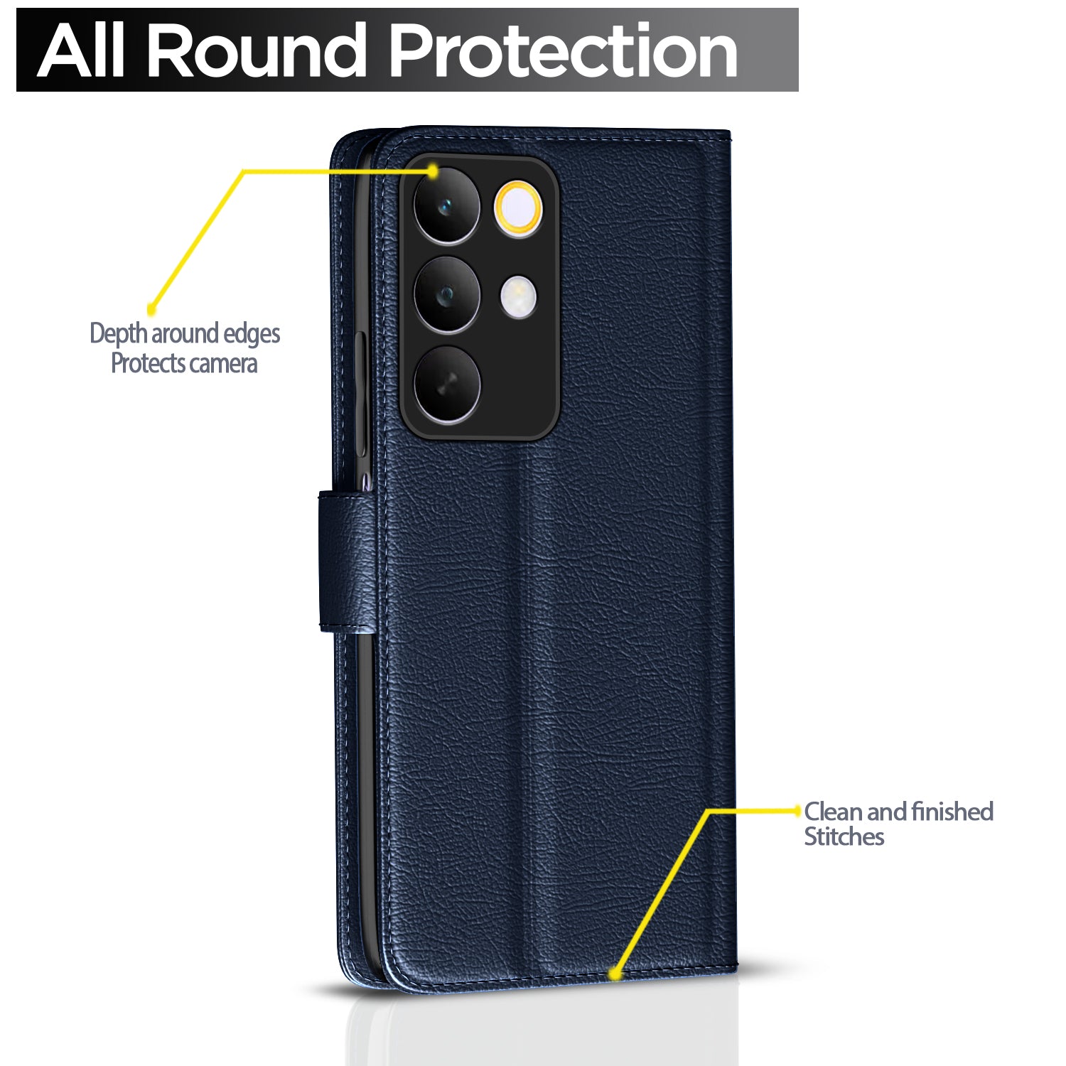 Pikkme Realme C85 5G Premium Leather Finish Vintage Flip Cover (Blue)