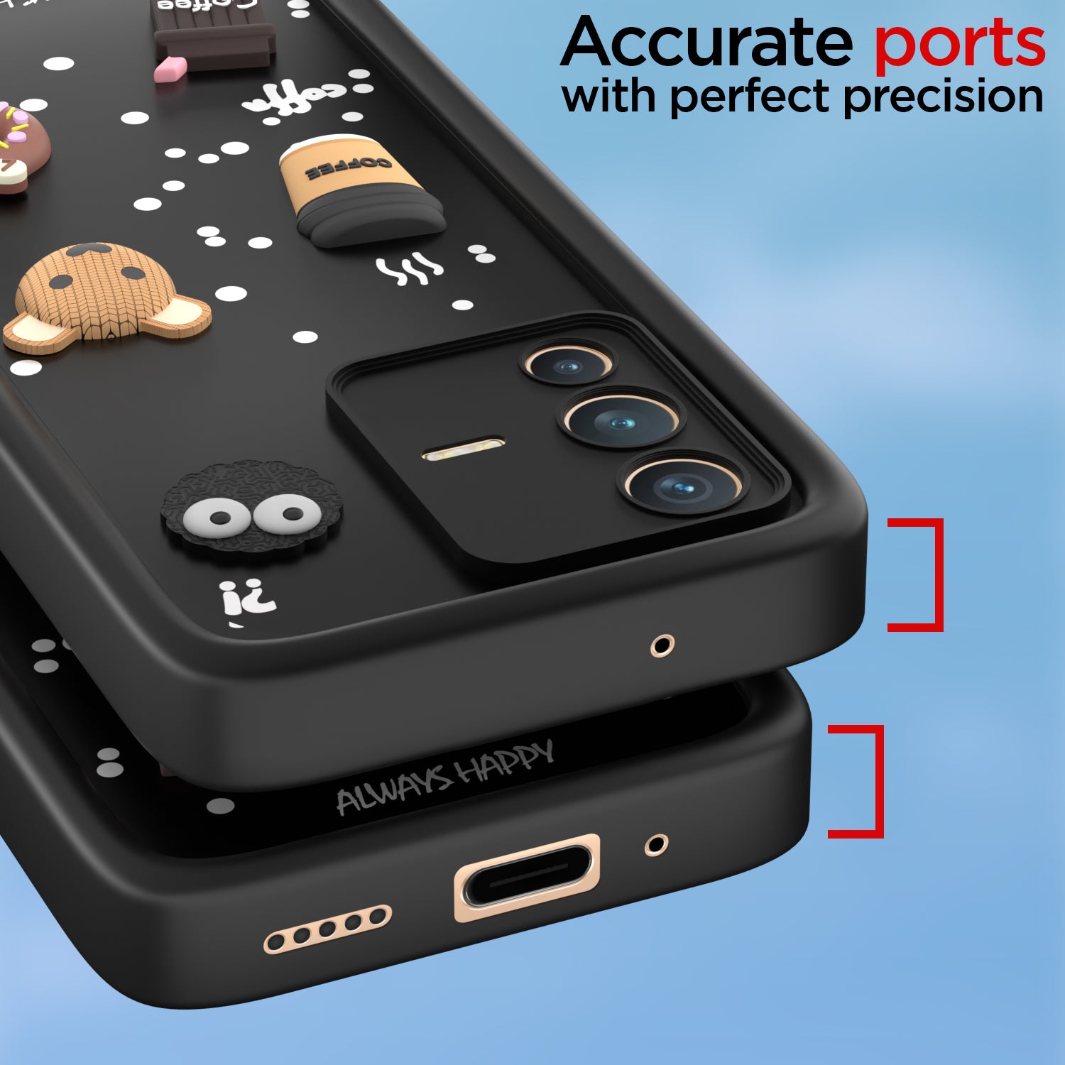 Pikkme Vivo V23 5G Cute Fun Cartoon 3D Bear Coffee Back Cover (Black)