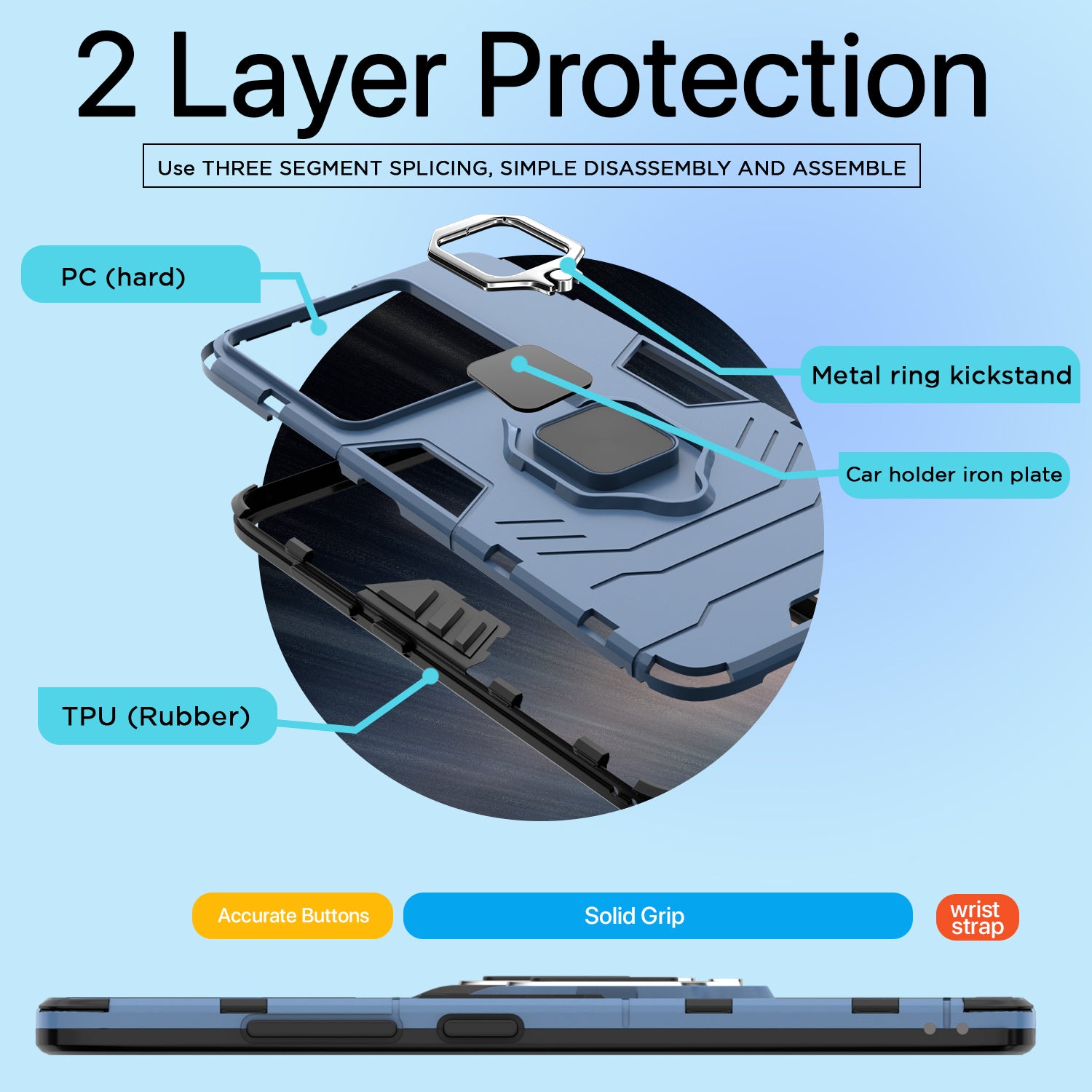 Pikkme Poco M7 Pro 5G D5 Tough Armor Back Cover (Blue)