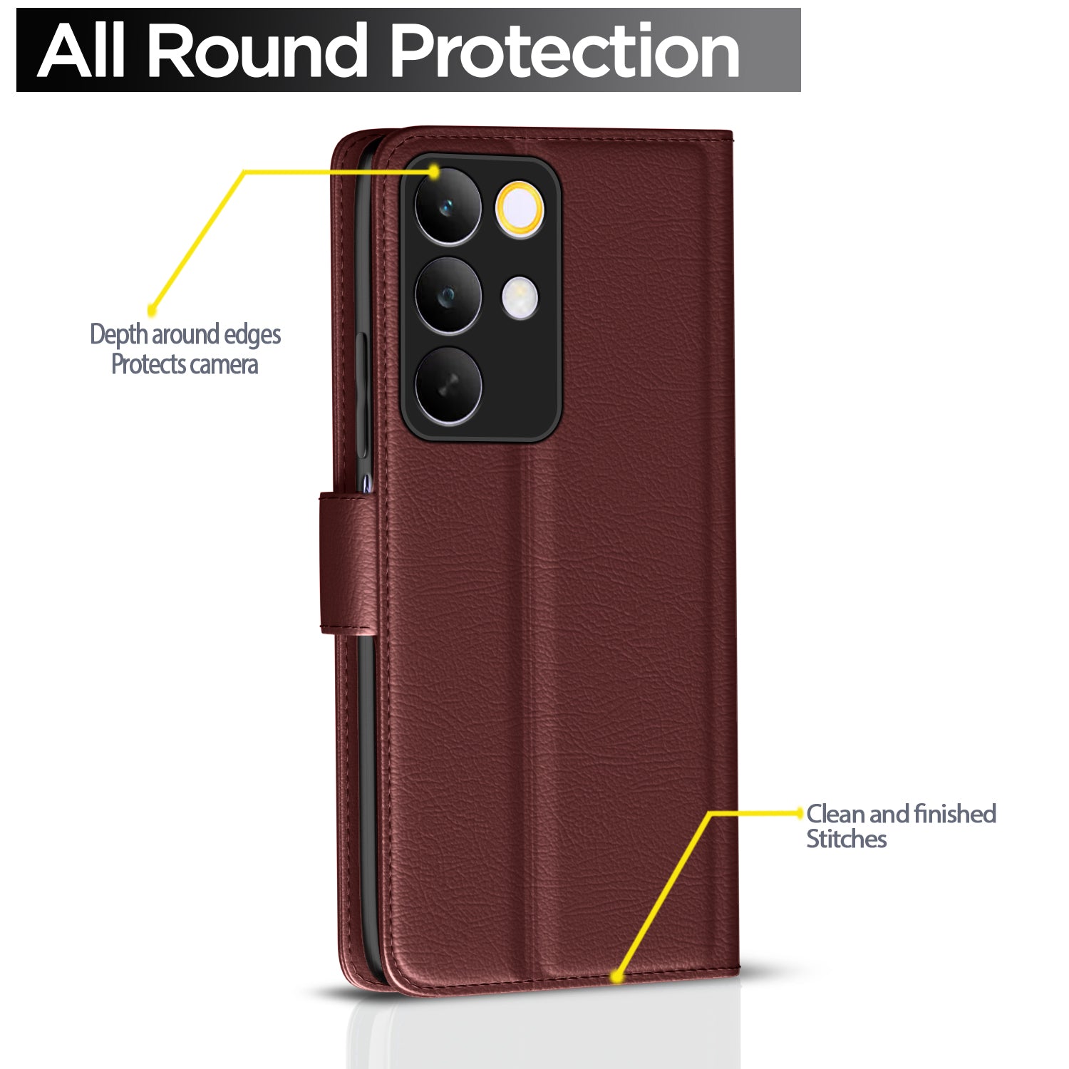 Pikkme Realme C85 5G Premium Leather Finish Vintage Flip Cover (Brown)
