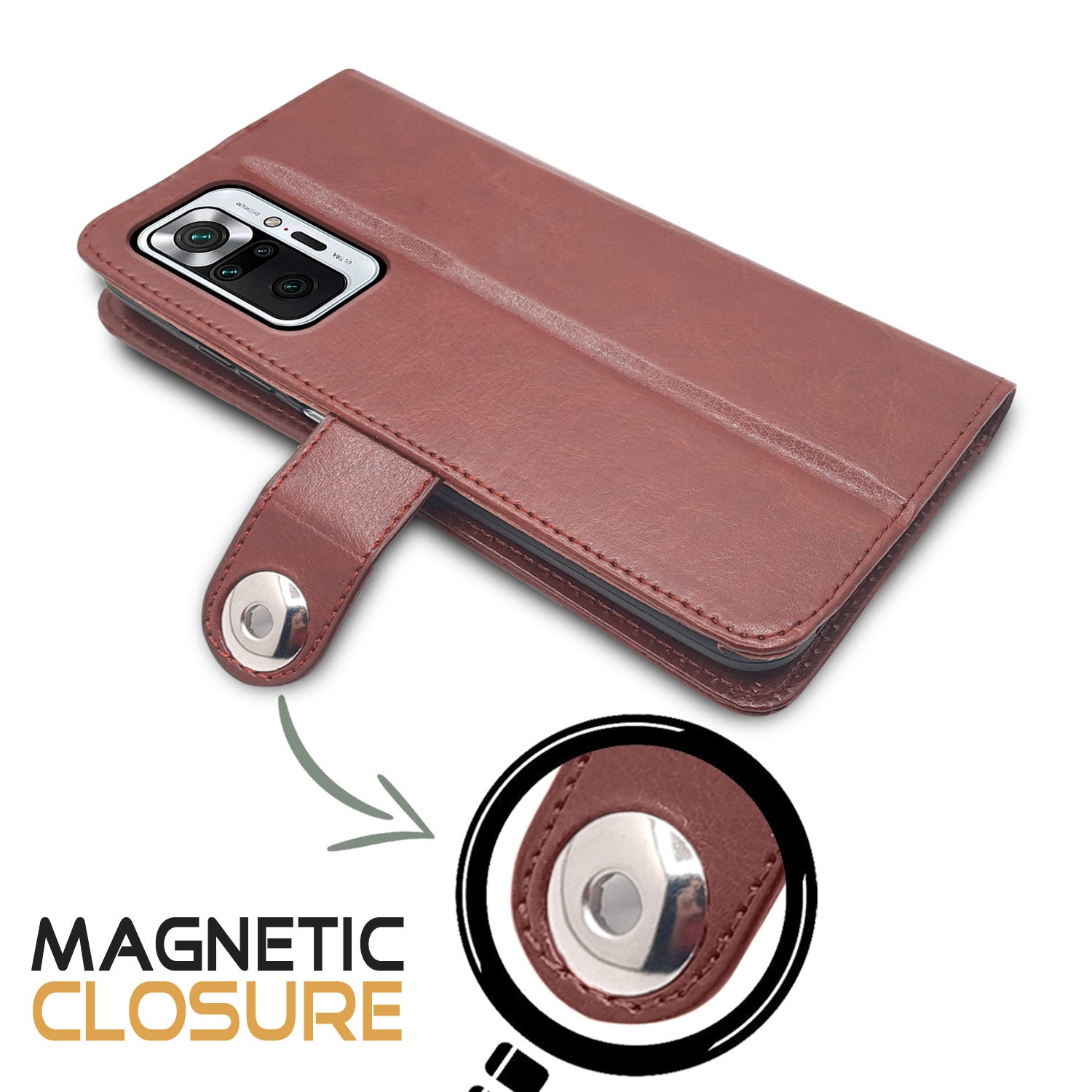 Pikkme Redmi Note 10 Pro / Note 10 Pro Max Button Flip Cover (Brown)