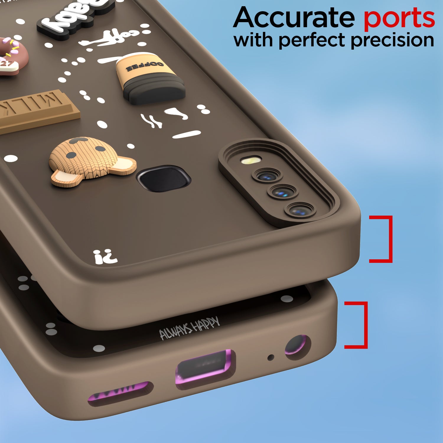 Pikkme Y12 / Y15 / Y17 / U10 Cute Fun Cartoon 3D Bear Coffee Back Cover (Brown)