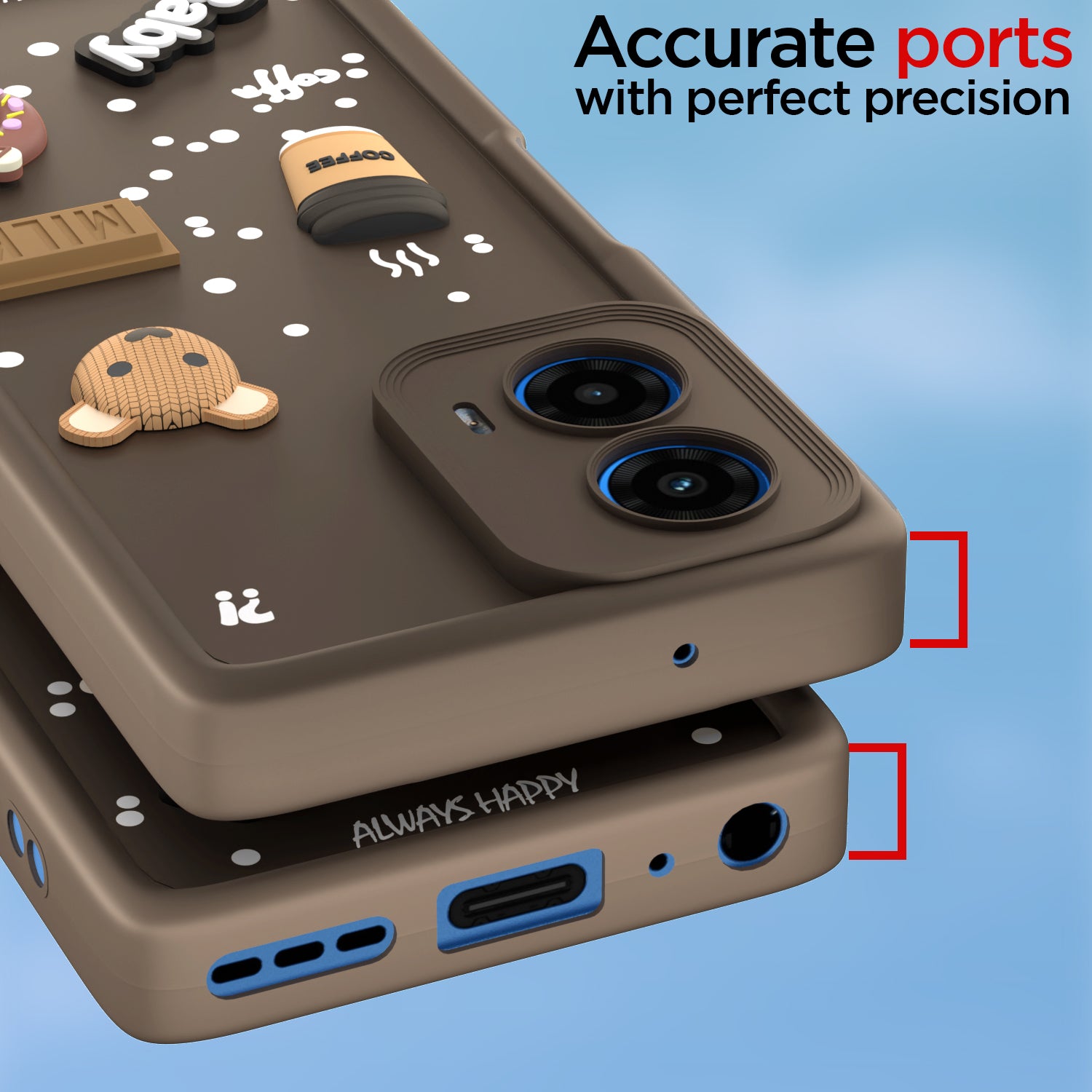 Pikkme Motorola Moto G45 5G Cute Fun Cartoon 3D Bear Coffee Back Cover (Brown)
