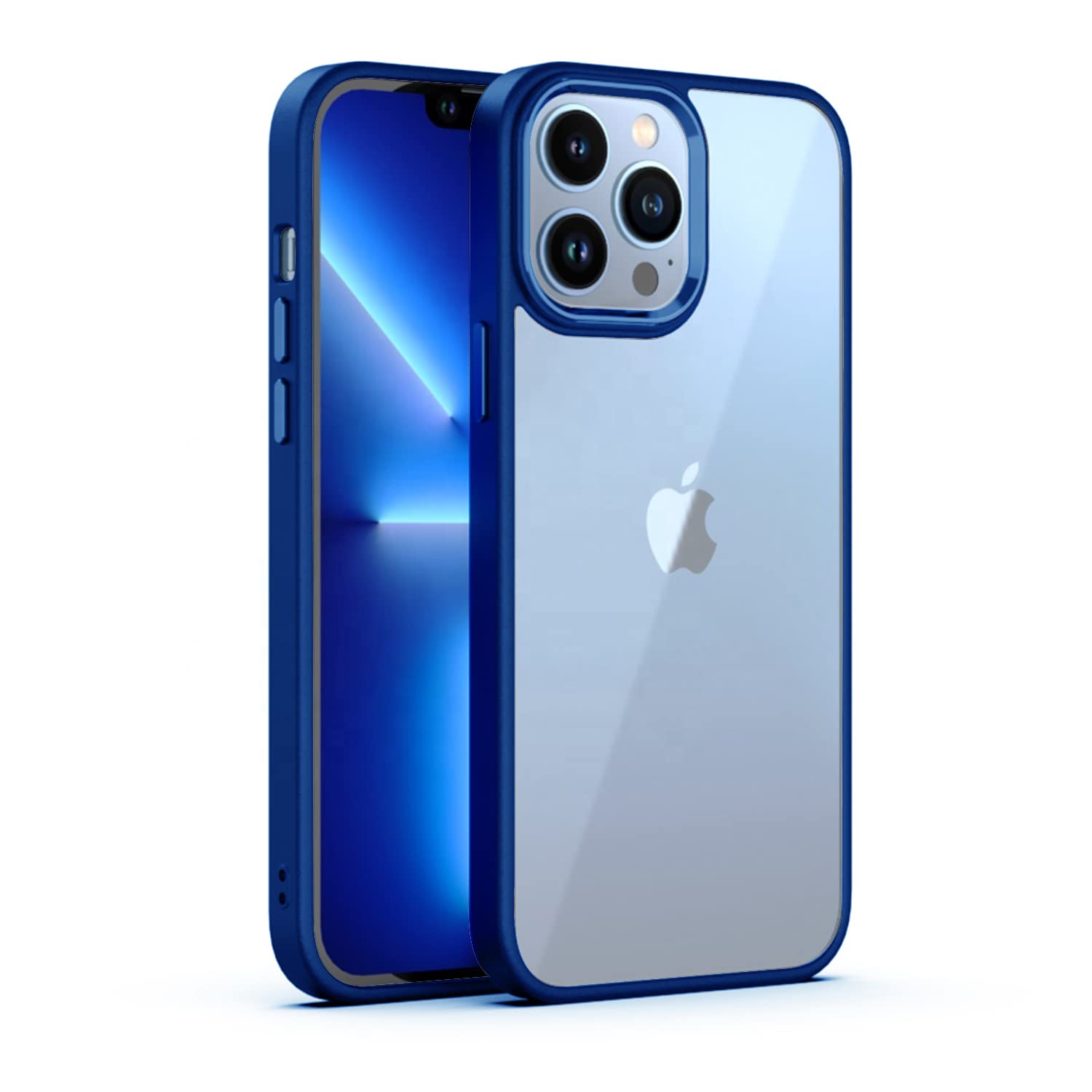 Pikkme iPhone 13 Pro Max Electroplated Crome Metal Ring Back Cover (Dark Blue)