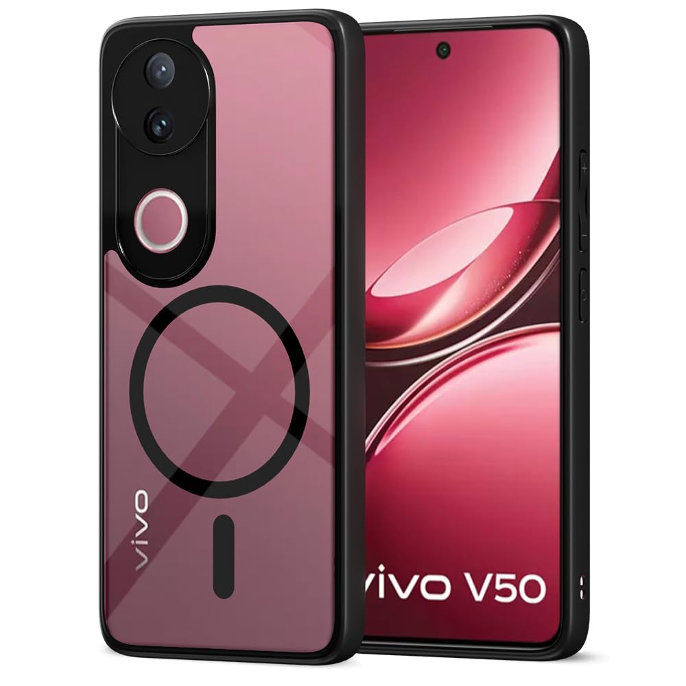 Pikkme Vivo V50 5G Eagle 2 Mag-Safe Shockproof Hard Transparent Back Cover (Black)
