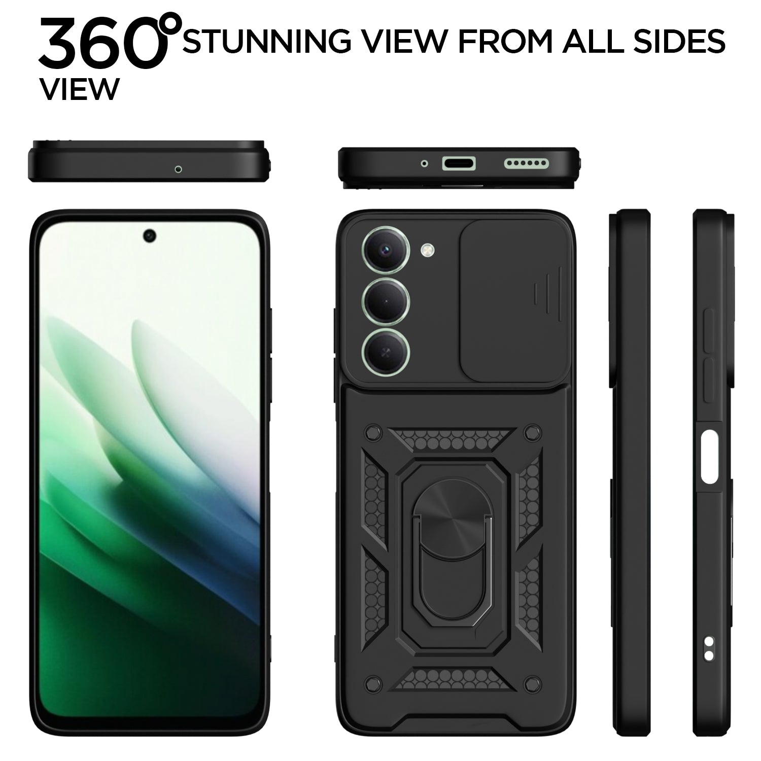 Pikkme Redmi 15 5G Sliding Camera Shield & Stand D10 Tough Armor Back Cover (Black)