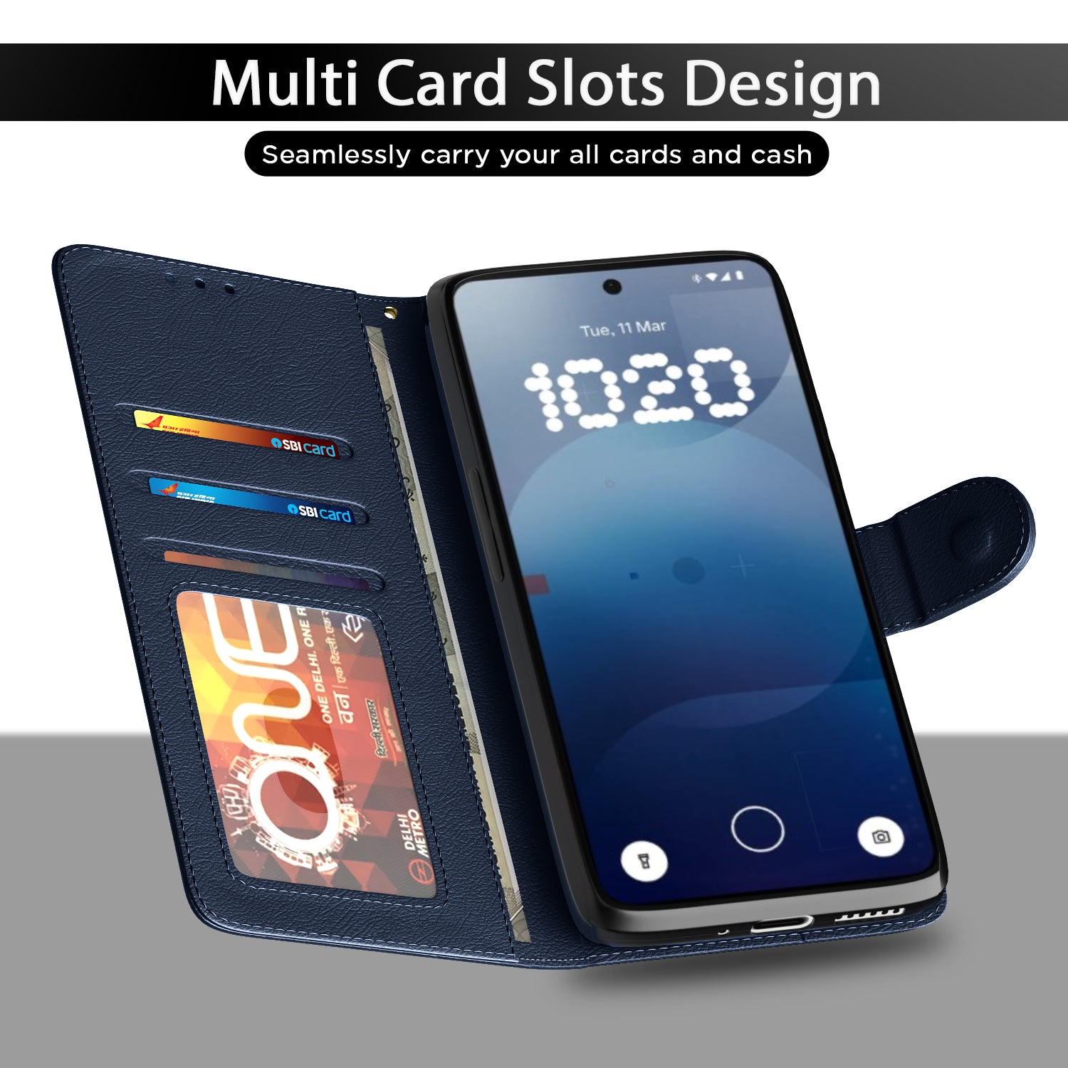 Pikkme Nothing Phone 3a 5G Vintage Flip Cover (Blue)